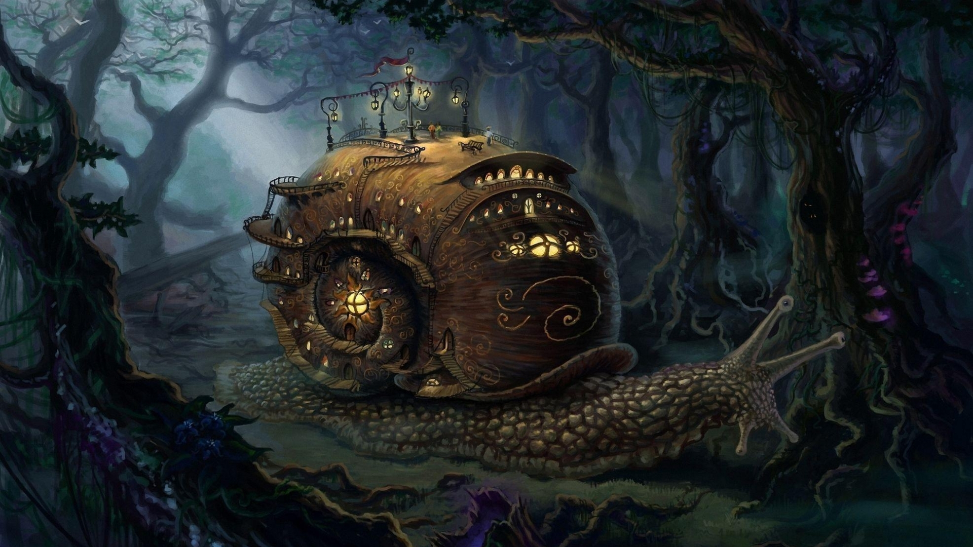 1920x1080 fantasy, Art, Landscapes, Snail, Steampunk, Cities, Trees, Forest Wallpapers HD / Desktop and Mobile Backgrounds