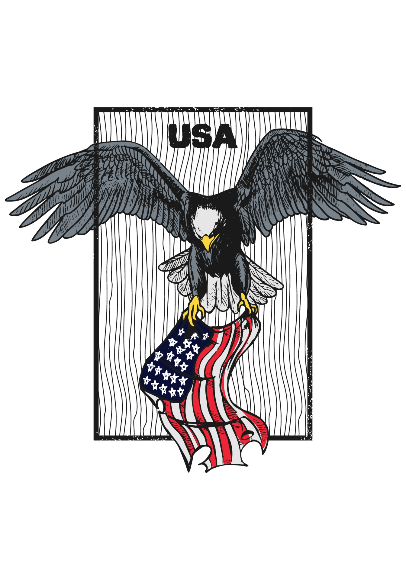 1344x1920 Hand drawn of eagle holding colorful american flag isolated on white background. Sketch of eagle holding american flag for symbol, logo or wallpaper isolated on black grunge. 1924856 Vector Art