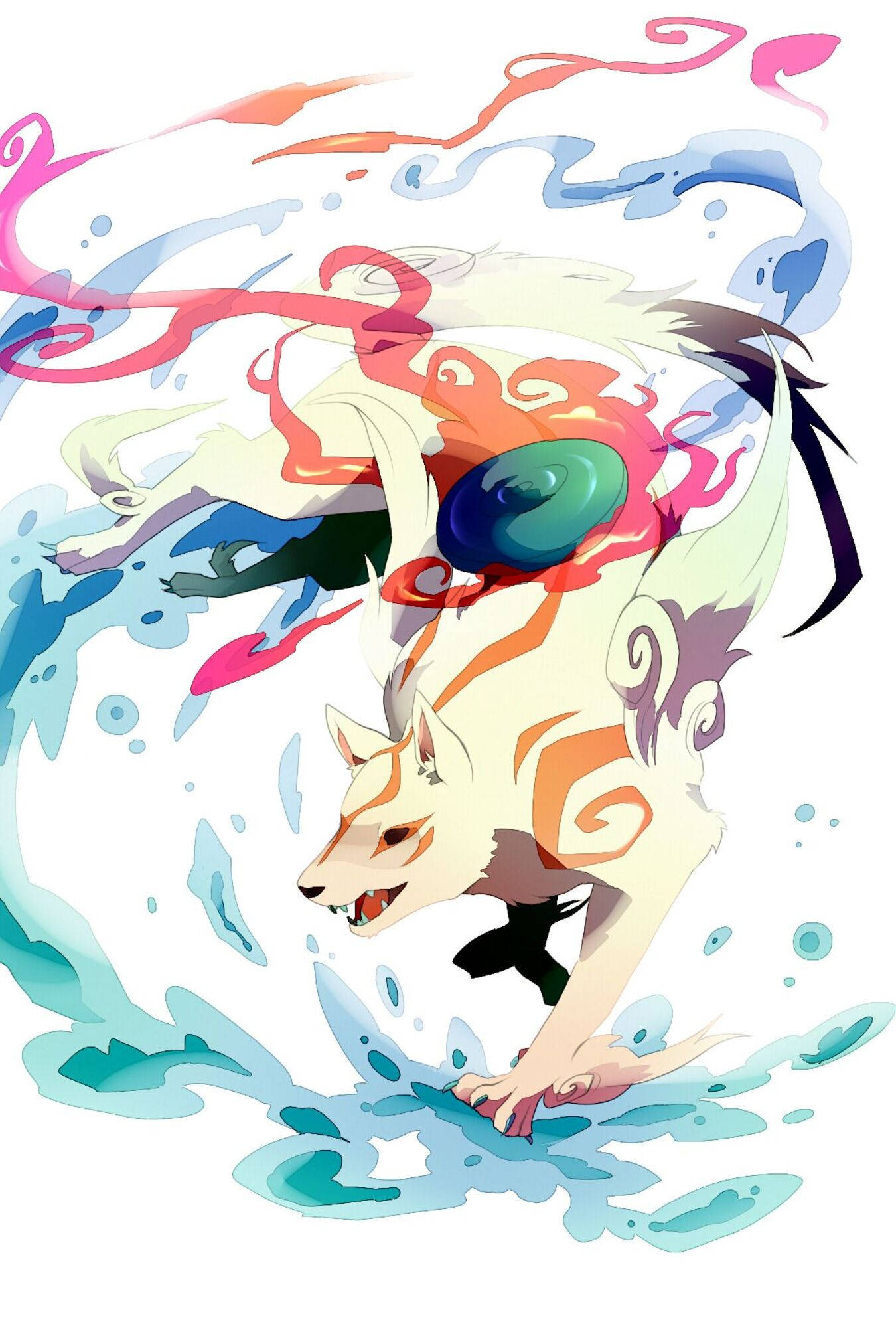 1350x1997 Download Anime Okami With Water Wallpaper