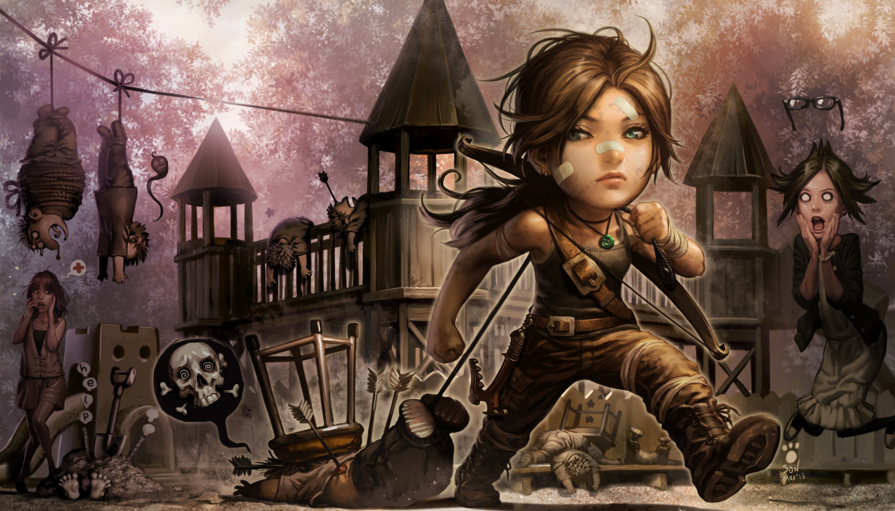 3500x2000 Anime game wallpaper, Lara Croft, video games, humor, Tomb Raider HD wallpaper