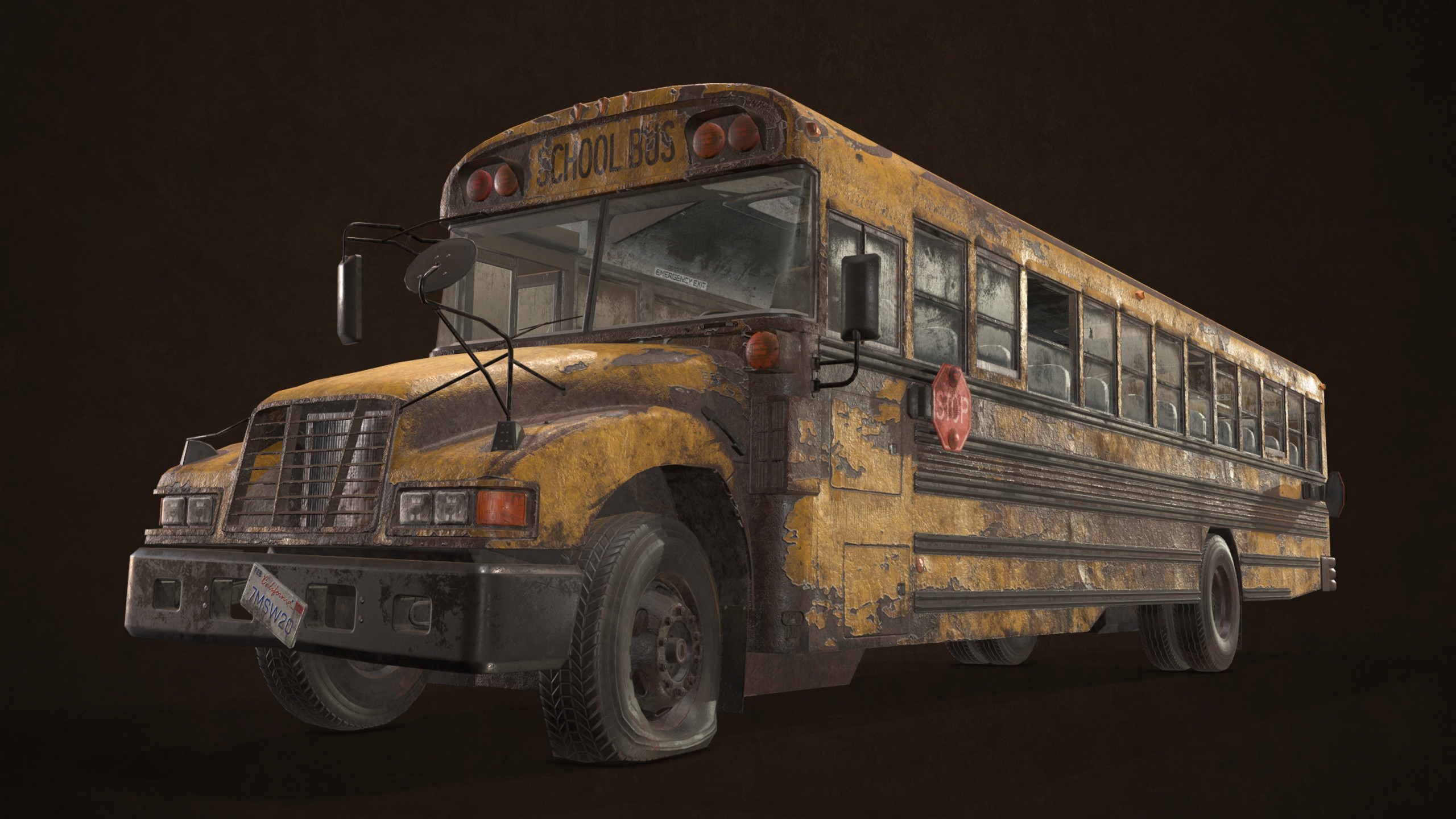 2560x1440 ArtStation Abandoned School Bus