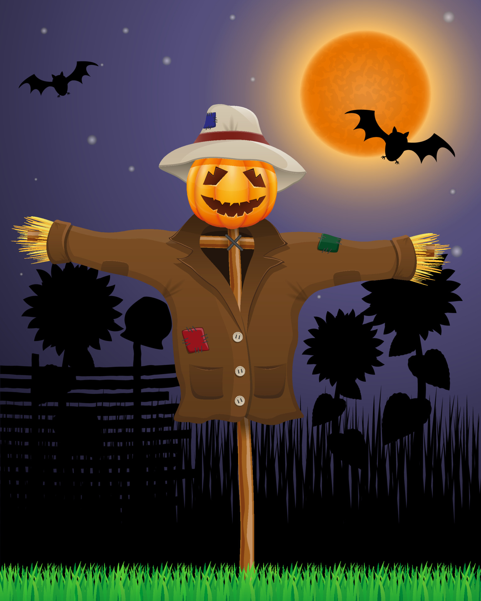 1536x1920 garden scarecrow with a pumpkin head for holidays halloween vector illustration 3775608 Vector Art
