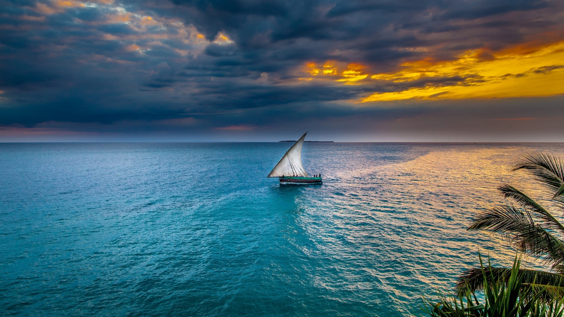 1920x1080 Sailboat water sunset sea sky sailing ship HD Wallpaper