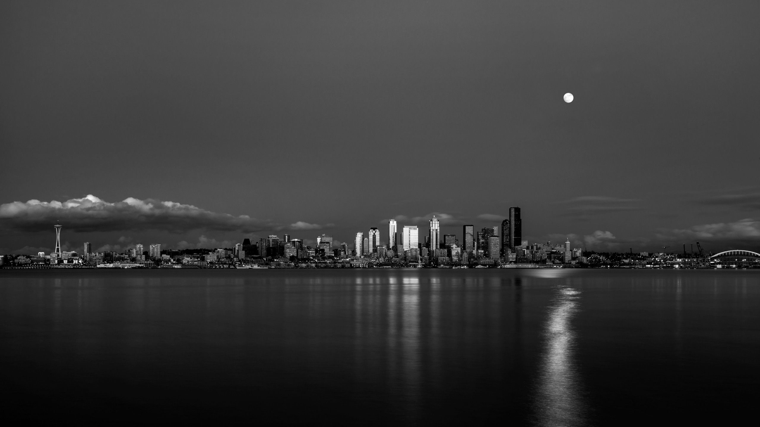 2560x1440 Skyline, Black wallpaper, Seattle skyline