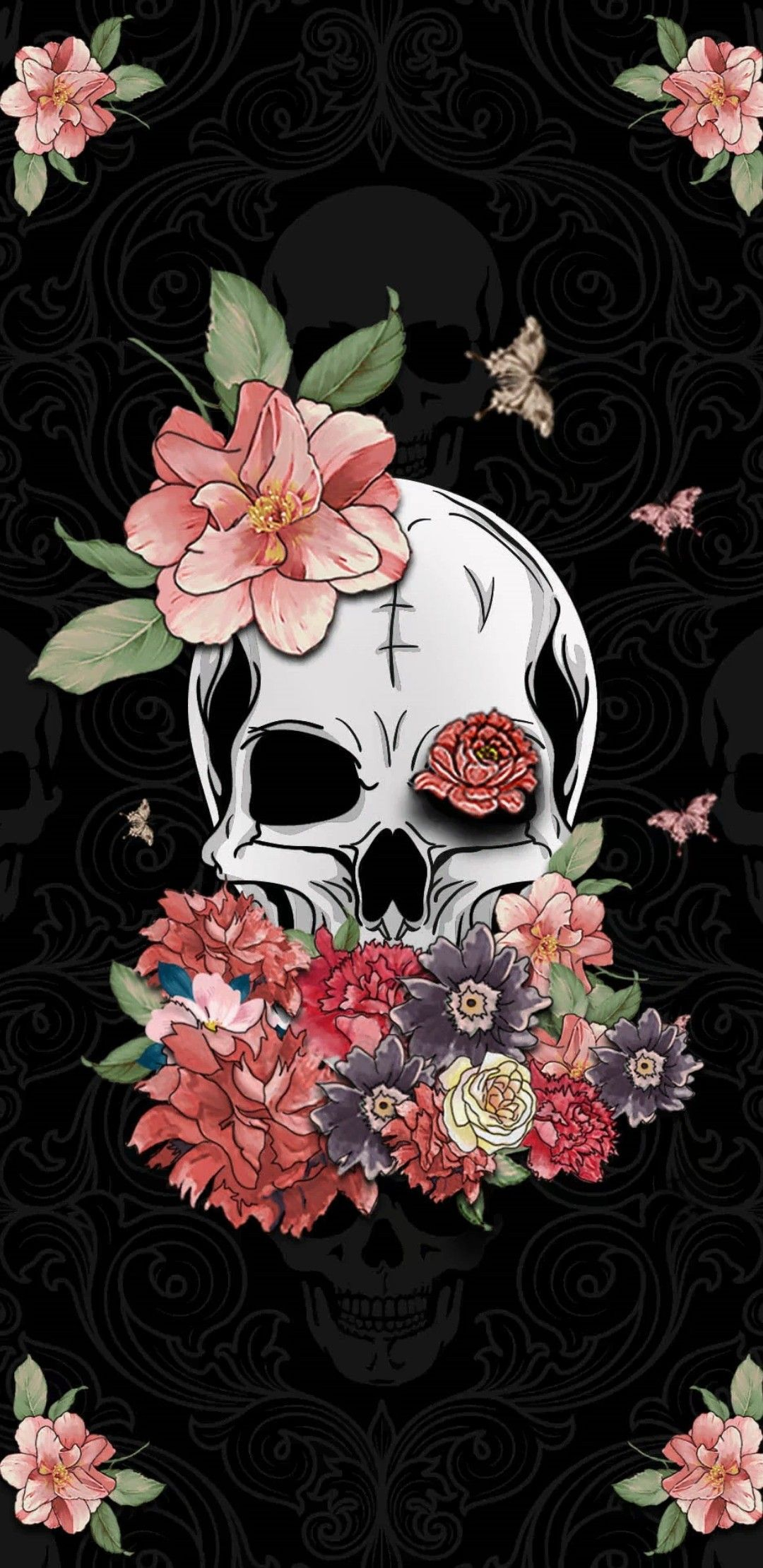 1080x2220 Vintage Floral Skull Wallpapers Top Free Vintage Floral Skull Backgrounds