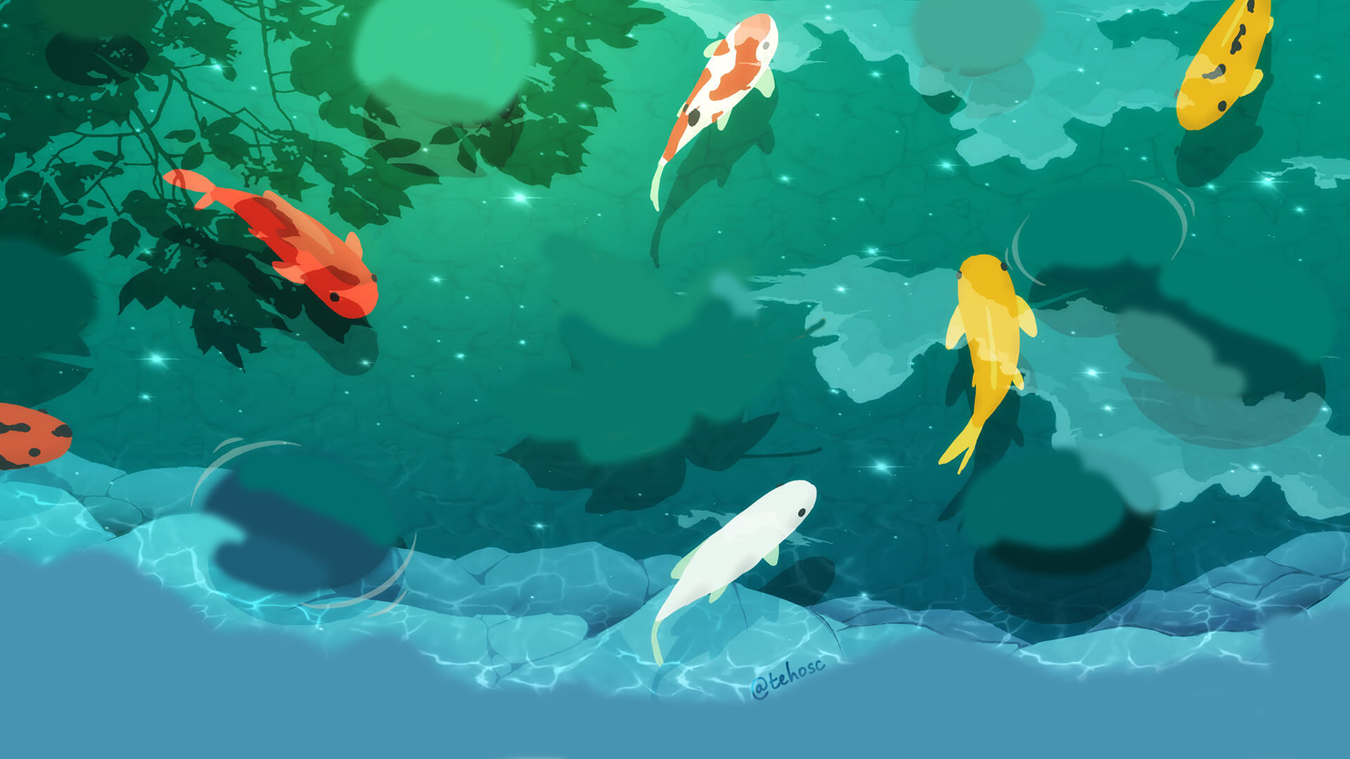 1920x1080 First creation with the Engine, tell me what you think! Koi pond under moonlight. (Credit for Art in comment.) : r/wallpaperengine