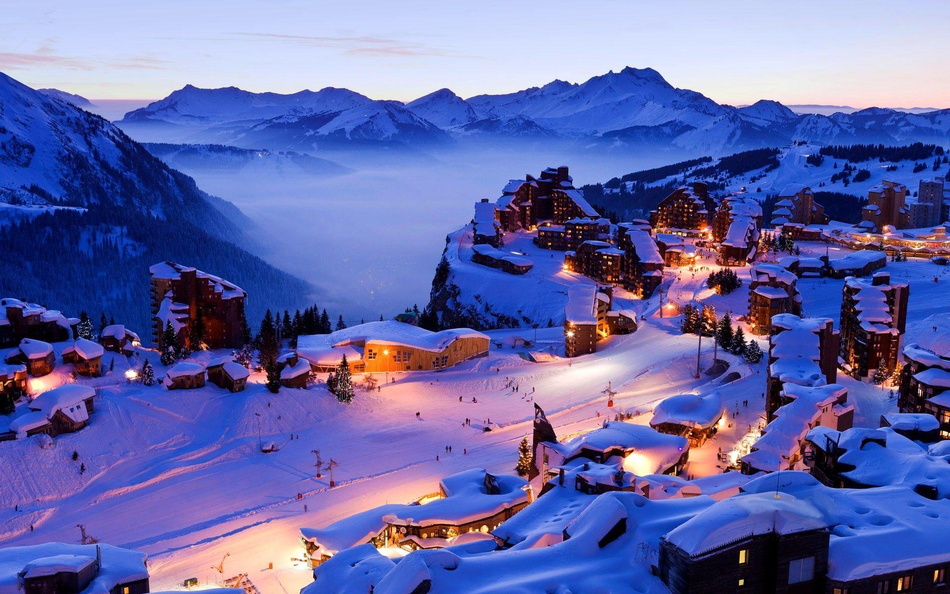 1920x1200 Winter Village Mountains Wallpapers