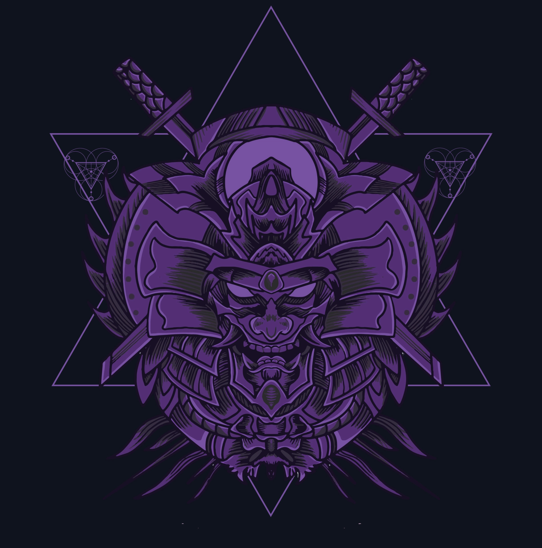 1900x1920 Oni mask japan with sacred geometry pattern 4726742 Vector Art