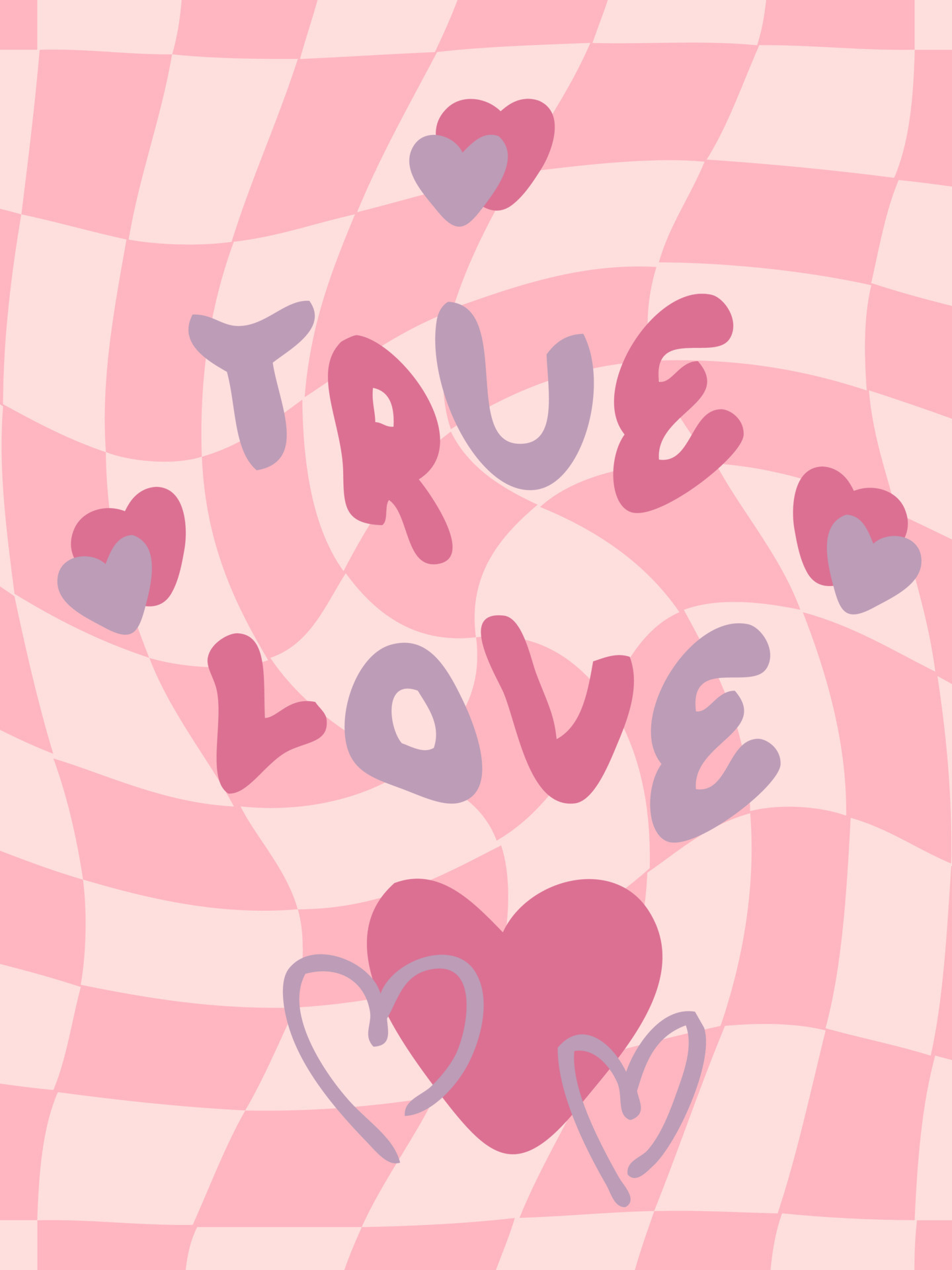 1440x1920 TRUE LOVE slogan print with groovy hearts on trippy grid background. 8054673 Vector Art
