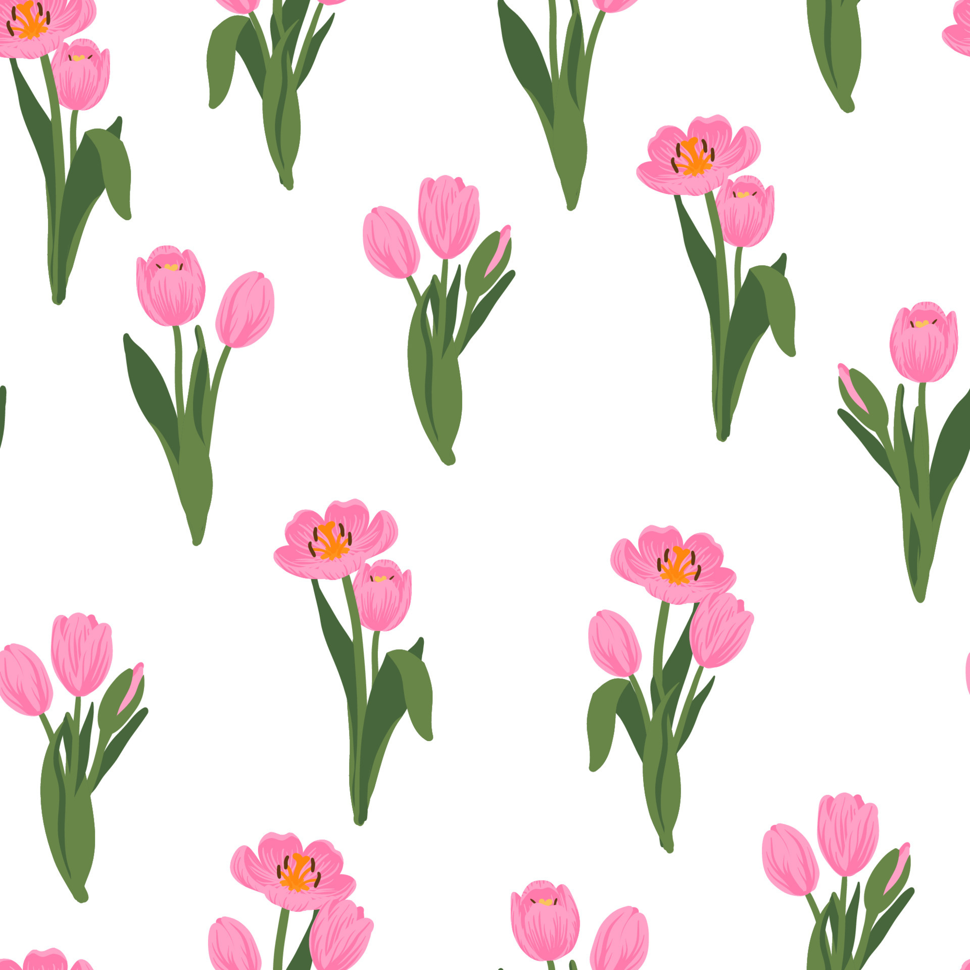 1920x1920 Seamless floral pattern red, yellow, purple, pink tulips and green leaves. Spring flowers background for wrapping, textile, wallpaper, scrapbook, Easter, Happy Mothers, Womens Day. Flat cartoon design 4806455 Vector Art