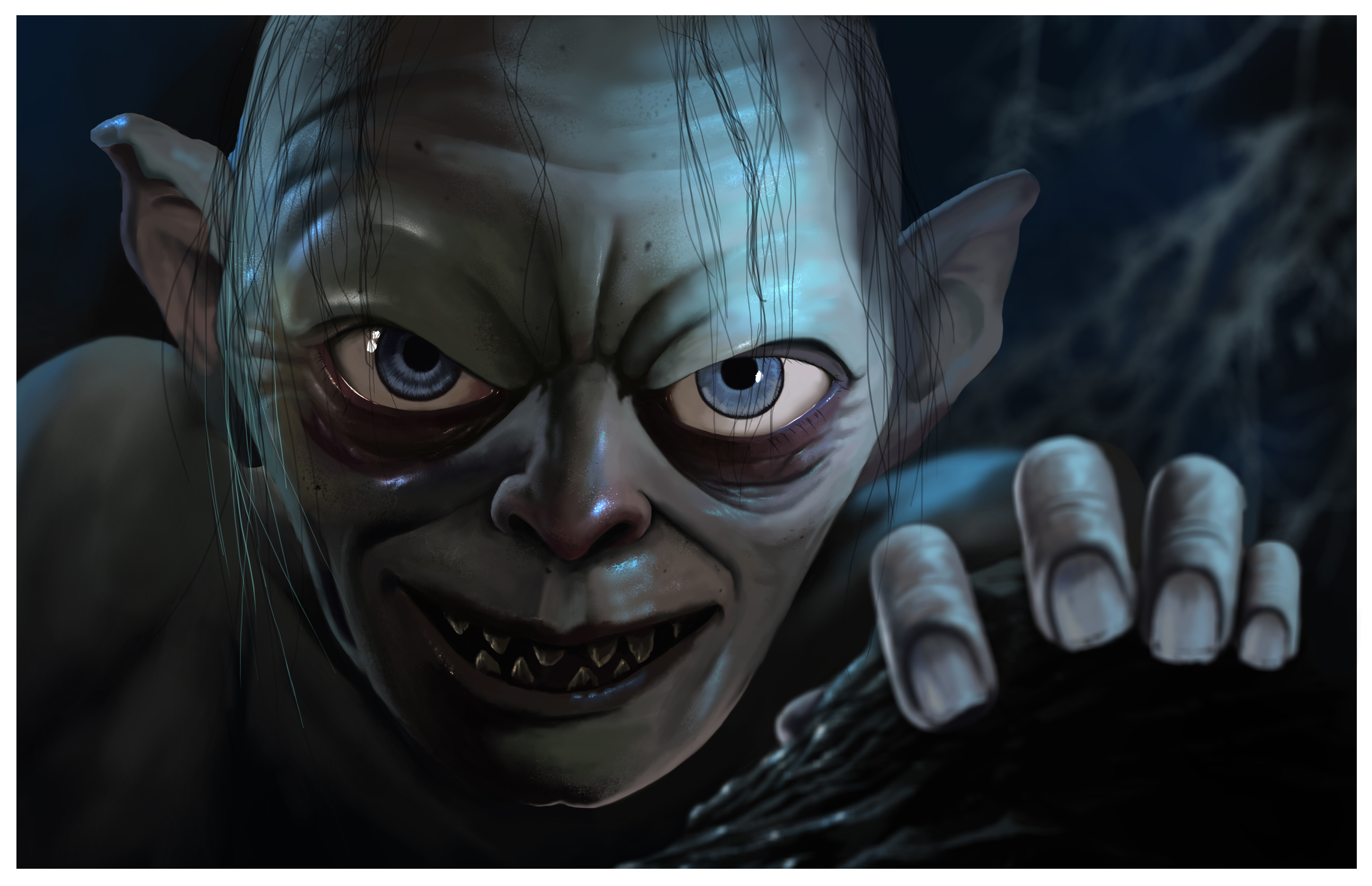 3339x2156 Download wallpaper eyes, face, art, lord of the rings, gollum, Sm&Atilde;&copy;agol, section films in resoluti