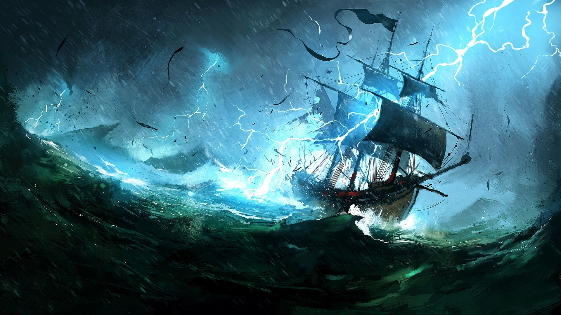 1920x1080 pirate ship in a storm () : r/wallpaper