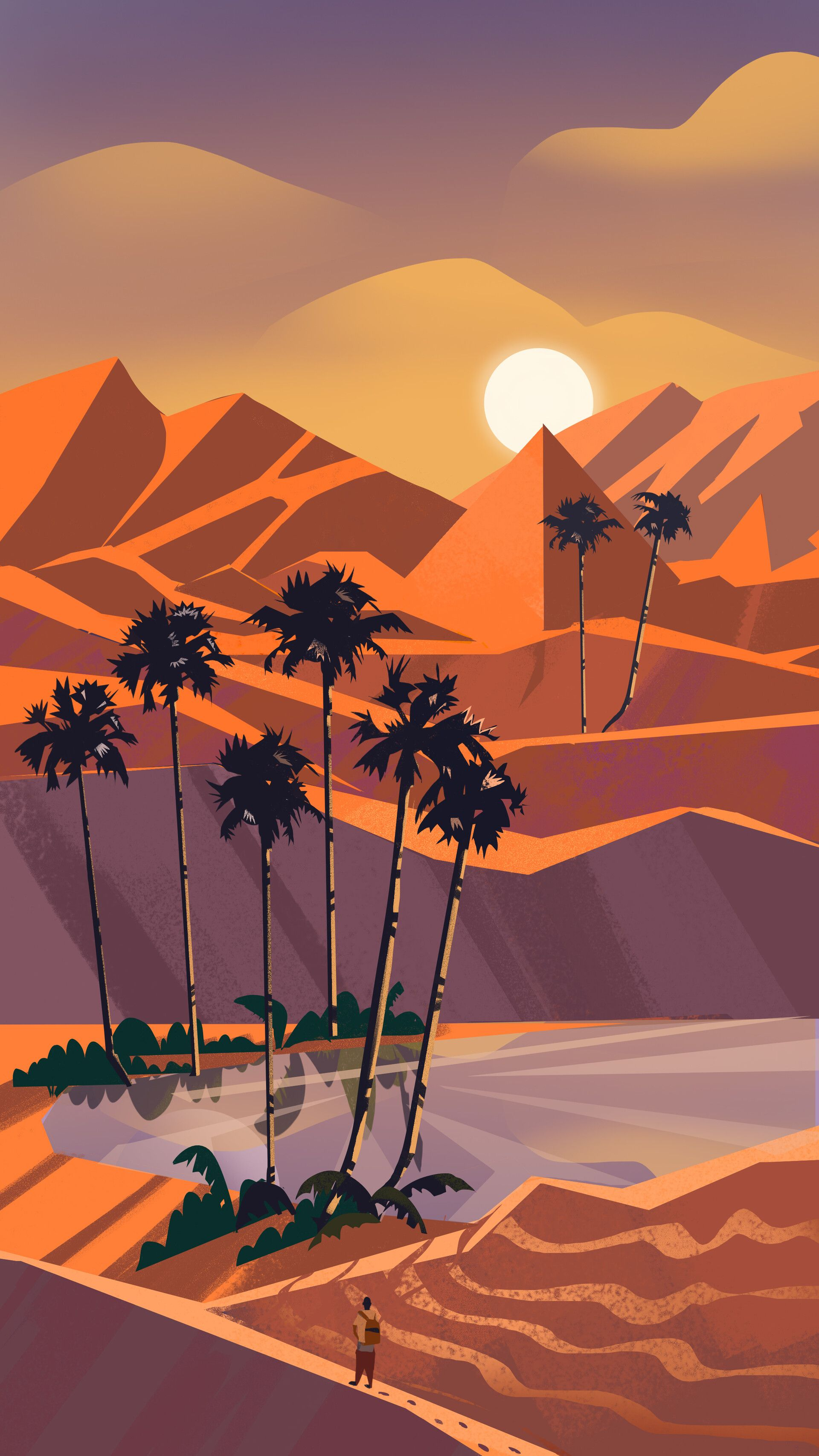 1920x3415 Oasis by Yury Solntsevspeedpaint Illustration for the Tellme coloring book | Landscape illustration, Scenery wallpaper, Abstract iphone wallpaper