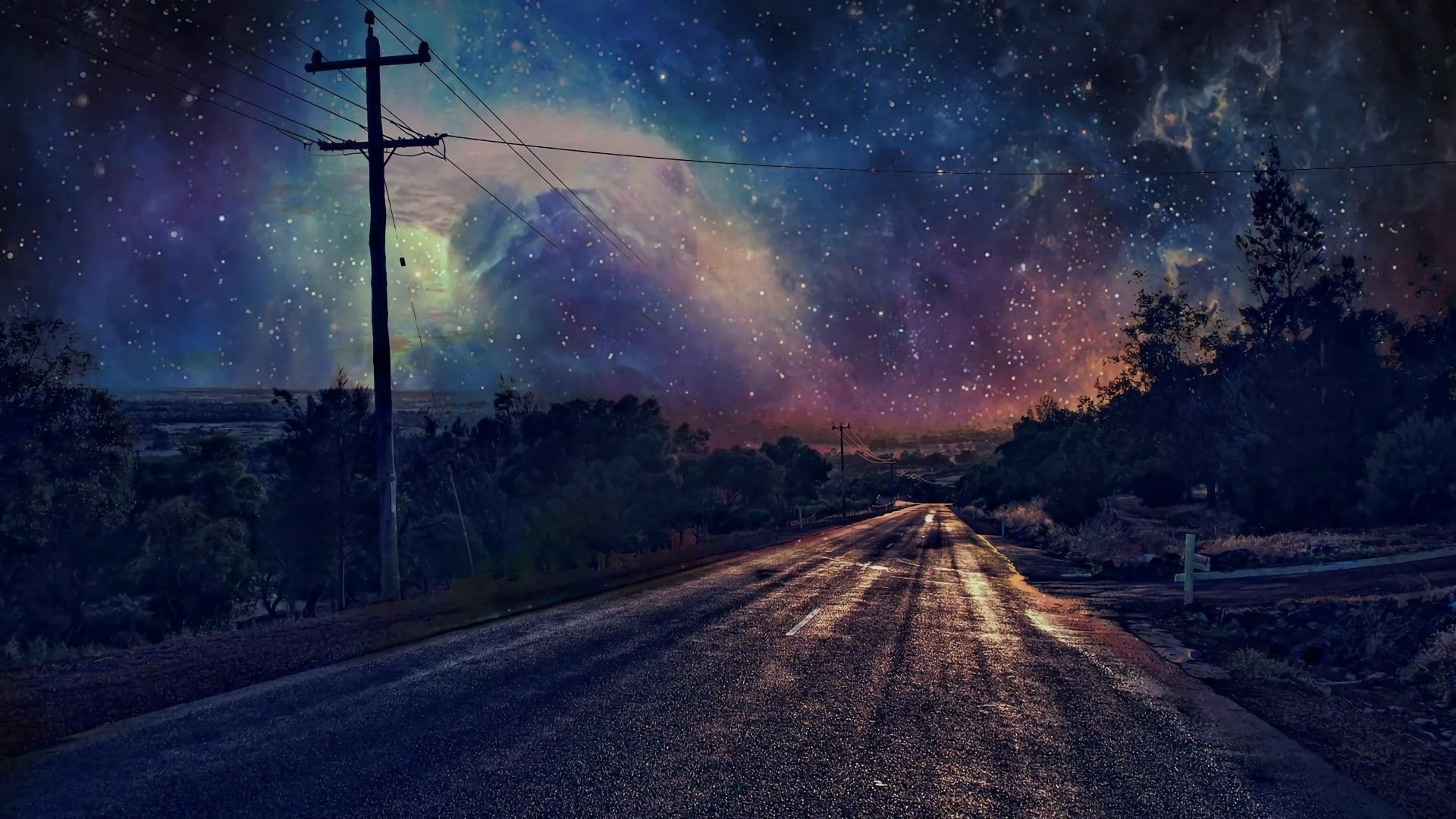 1920x1080 sky #nature starry night #stars starry sky #road #night #darkness #landscape #evening #1&acirc;&#128;&brvbar; | Night sky wallpaper, Starry night sky wallpaper, Beautiful wallpaper hd