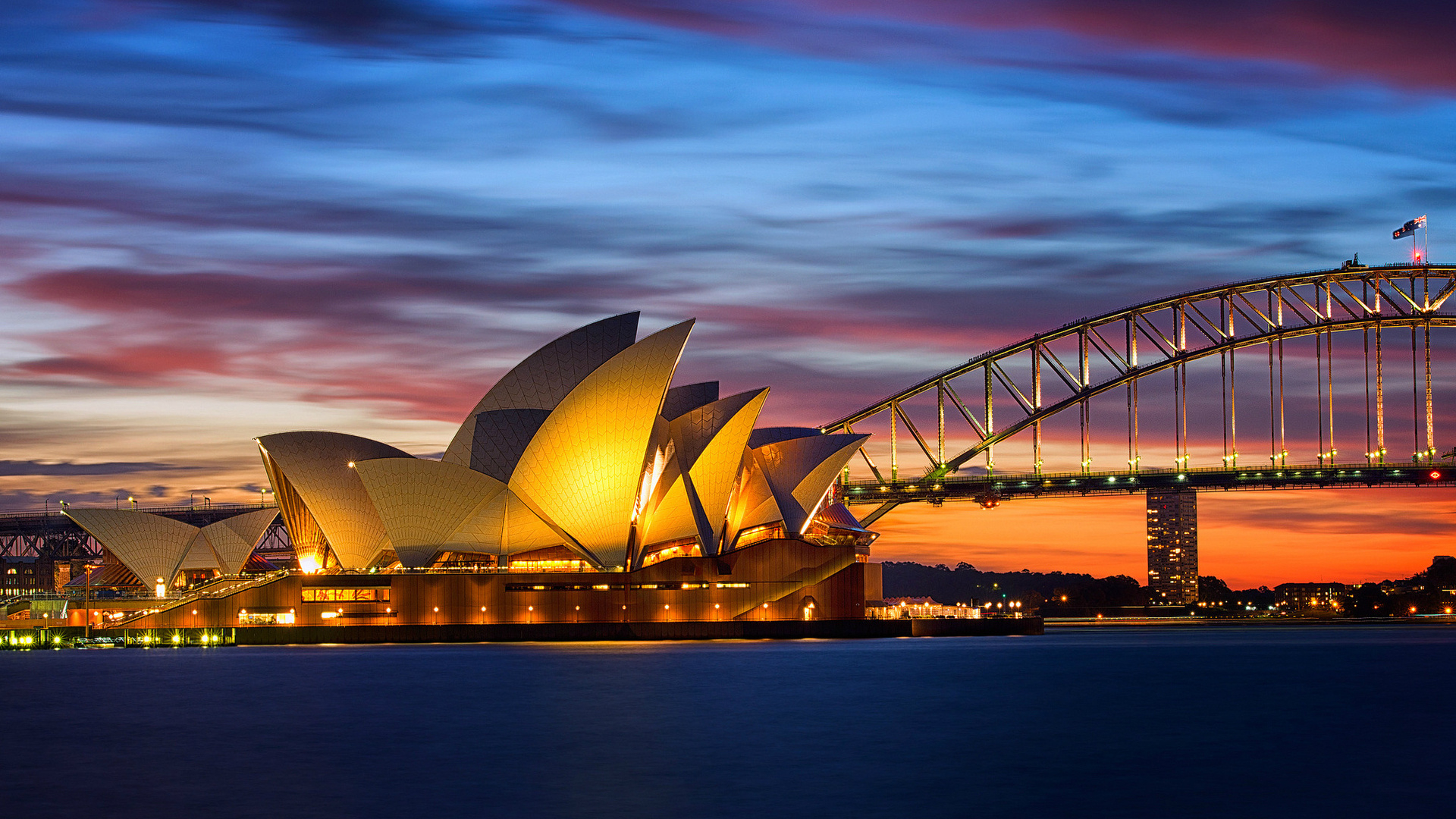 1920x1080 Australia Sydney Opera House architecture buildings bridges night lights sunset sunrise cities sky clouds roads wallpaper | | 40202 |
