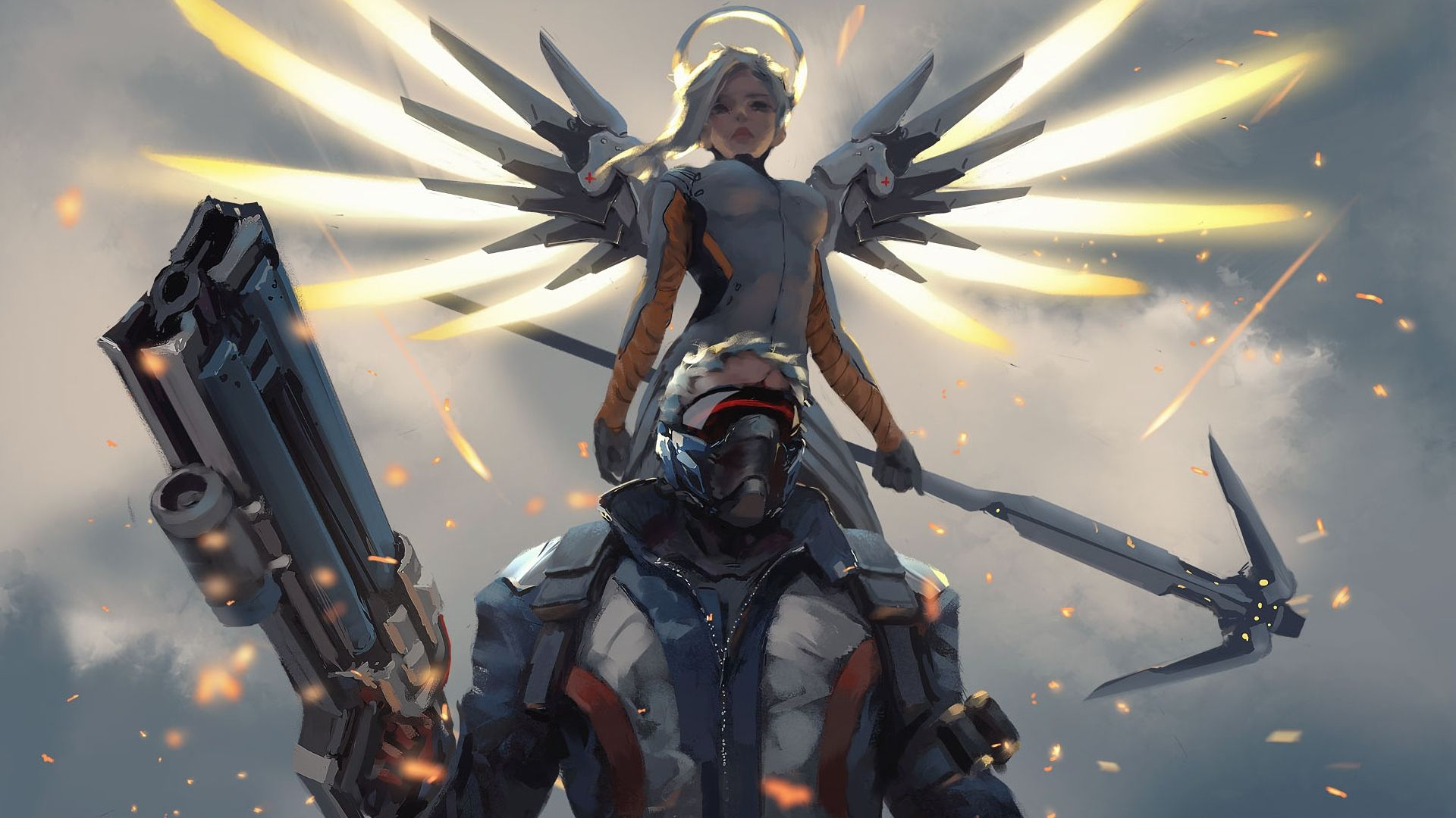1920x1080 Mercy and Soldier:|||76 Overwatch wallpaper | Overwatch, Soldado 76, Desenhos de anime