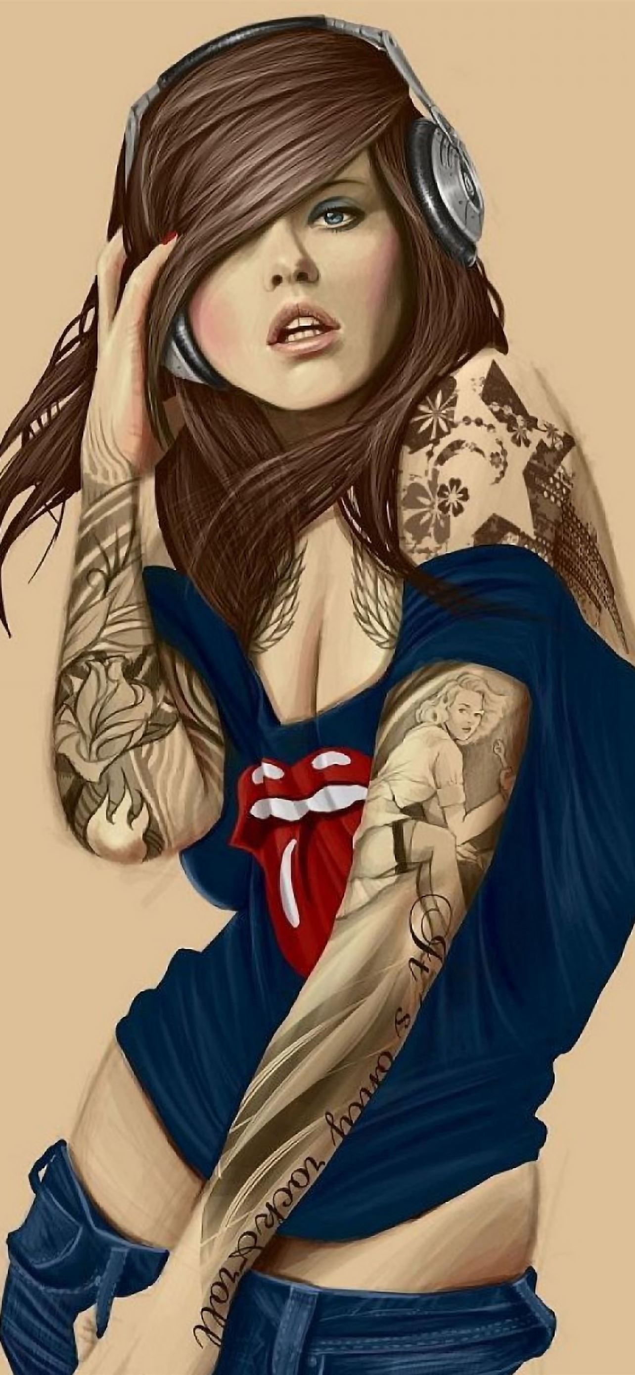 1284x2778 Illustrated Tattooed Sexy Rolling Stones iPhone Wallpapers Free Download