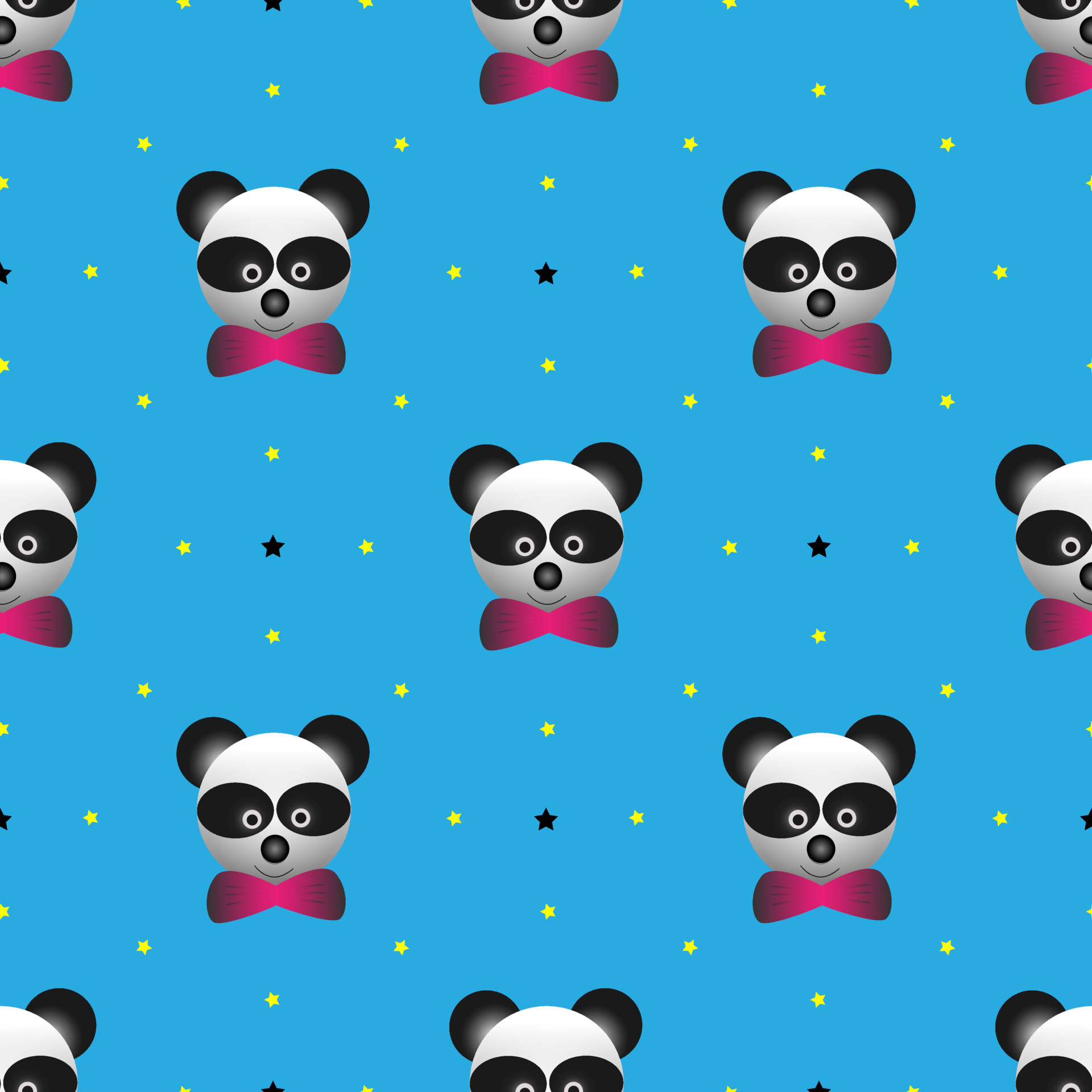 1920x1920 vector illustration of panda bear animal design wearing tie and small star spots. blue background. Seamless pattern designs for wallpapers, backdrops, covers, paper cut, stickers and prints on fabric 3791381 Vector Art