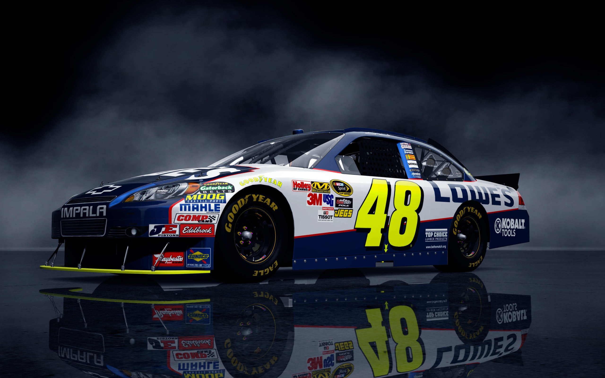 2560x1600 White, blue, and yellow Lowes 48 NASCAR illustration HD wallpaper |