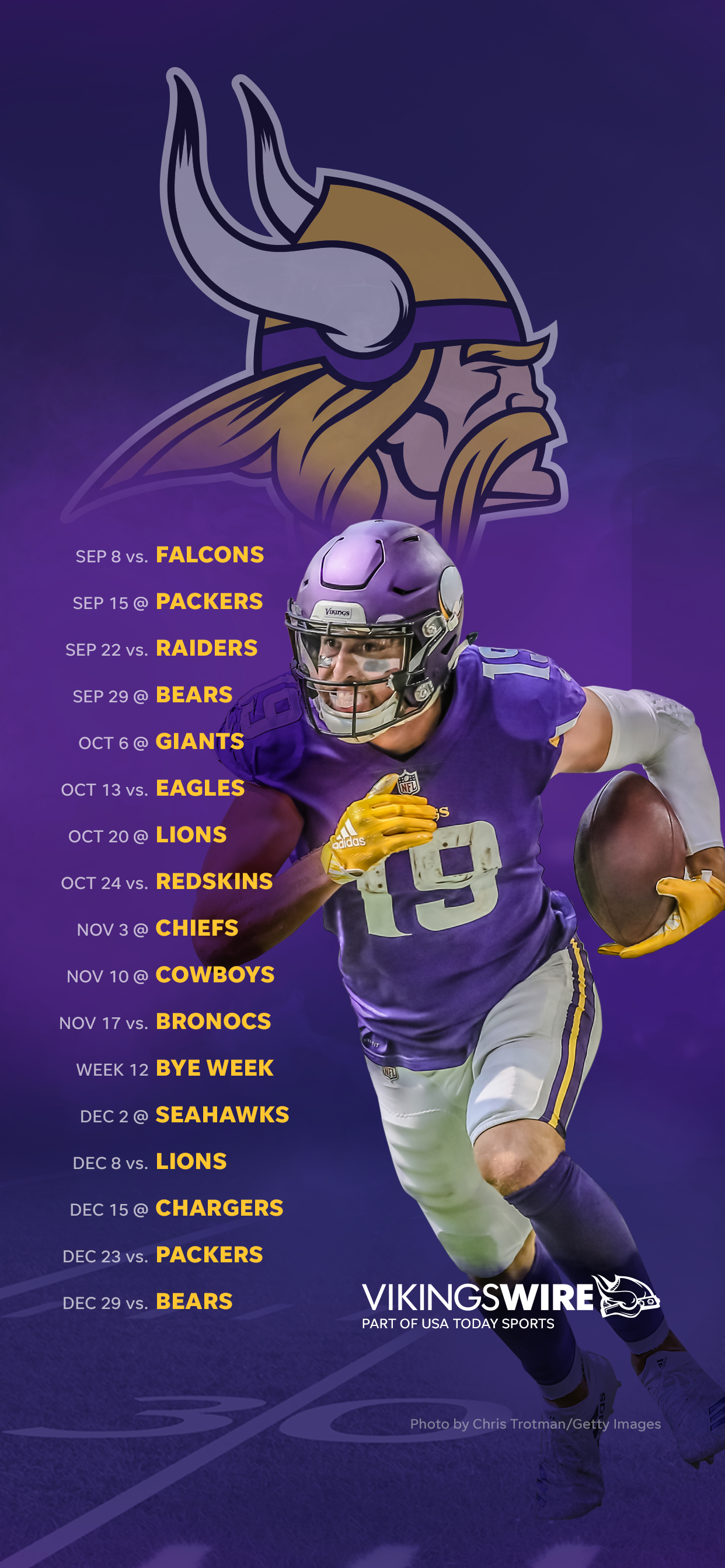 1242x2688 2019 Minnesota Vikings Schedule: Downloadable Wallpaper