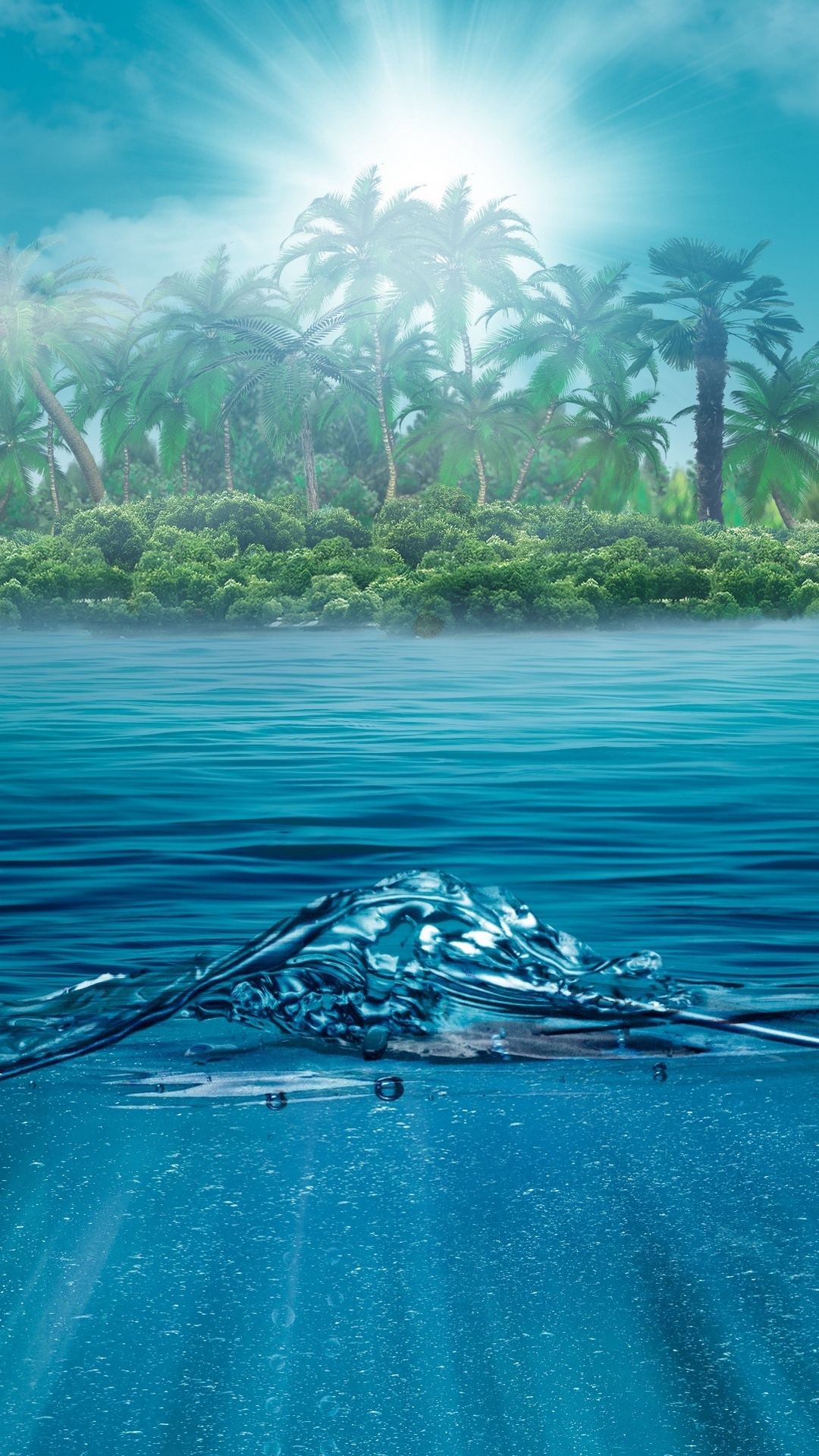1080x1920 Lonely Island Ocean Nature Landscape Sea Water Trees Palms Wallpaper Ultra HD