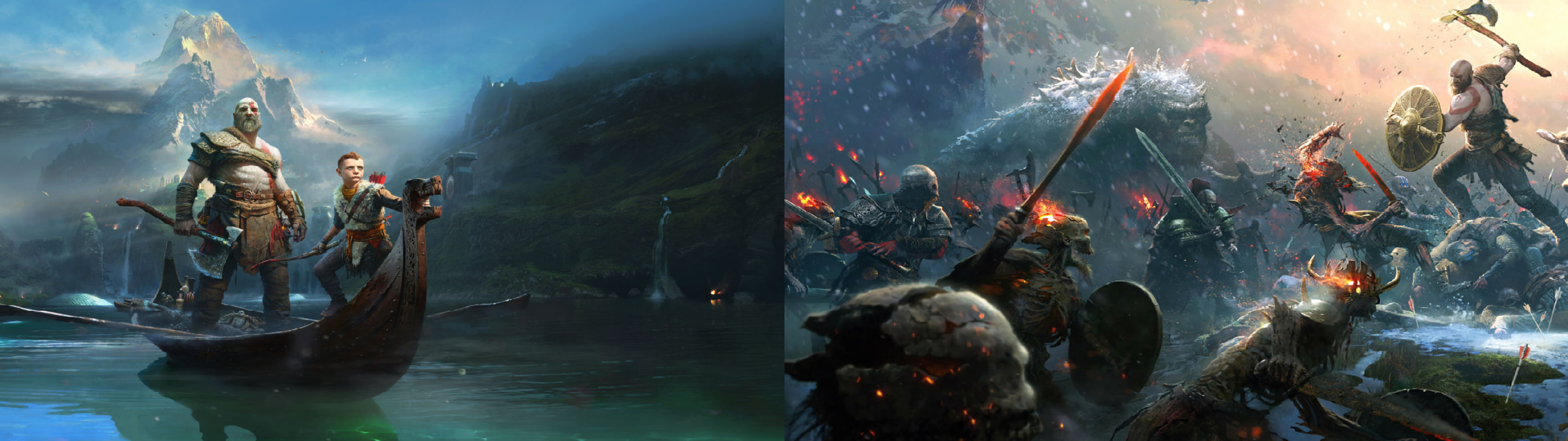3840x1080 God of War. I couldn't find a dual monitor wallpaper, so I made one. [] : r/multiwall