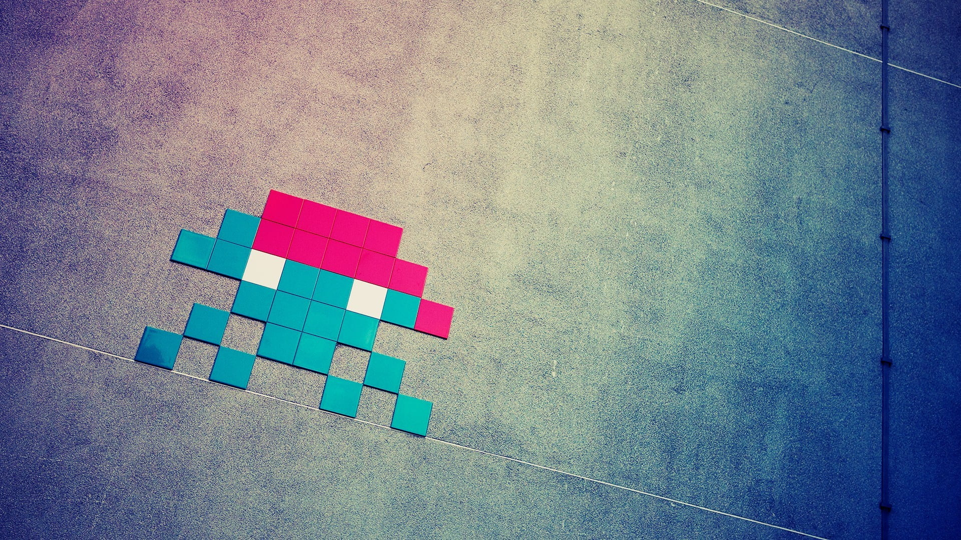 1920x1080 Teal and pink puzzle toy, Space Invaders, digital art HD wallpaper |