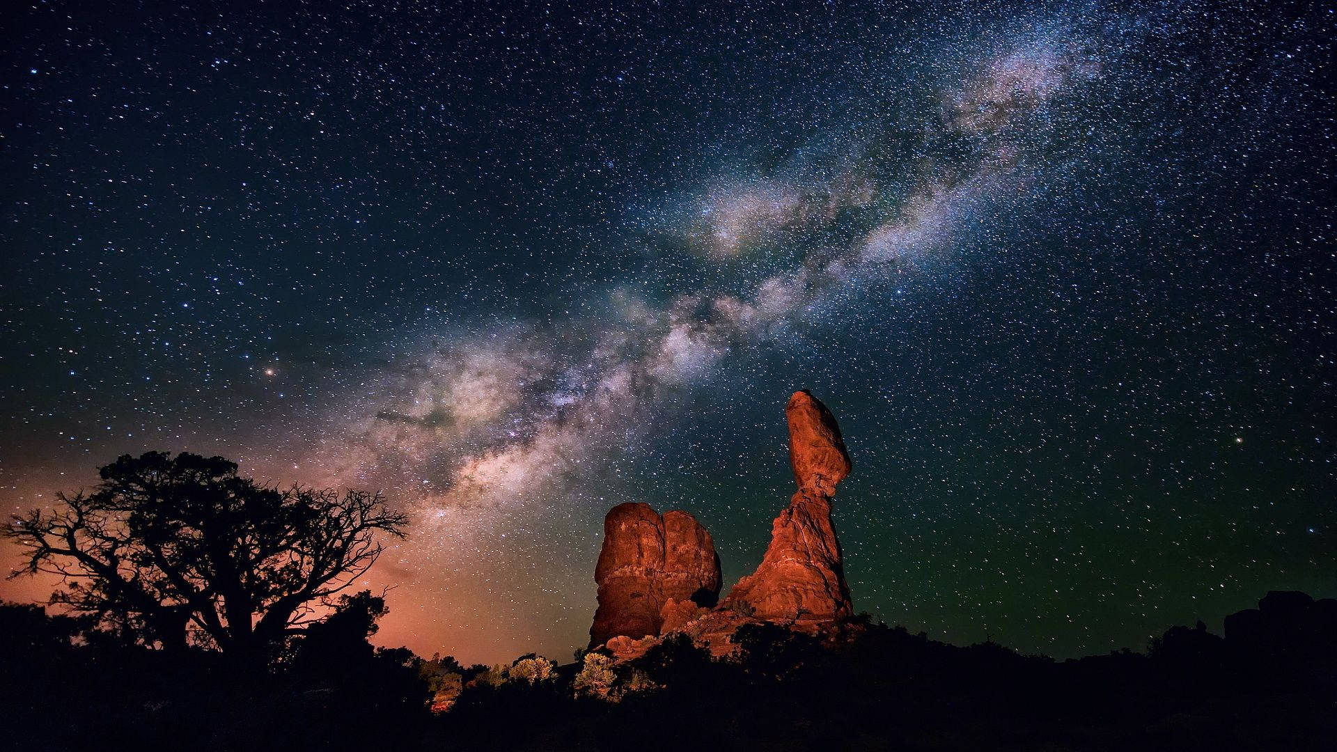 1920x1080 Download Rock Formation Under The Milky Way Wallpaper