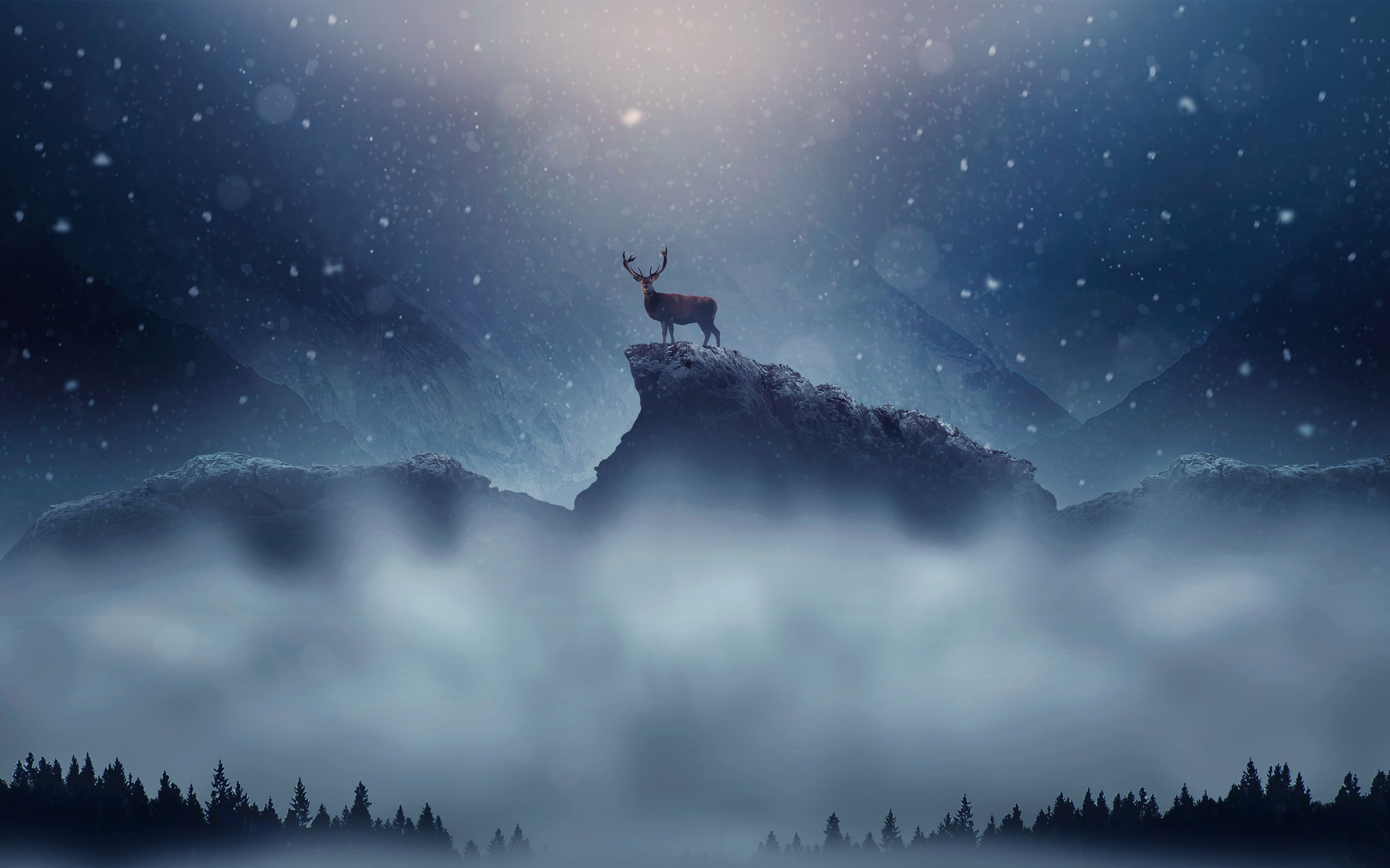 3000x1875 Christmas Deer Snowfall | Snowfall wallpaper, Christmas deer, Deer wallpaper