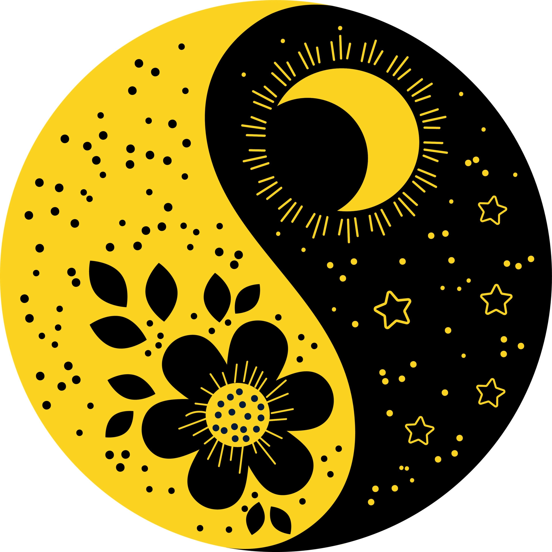 1920x1920 Yin Yang, symbol, flowers and the moon with the sun. Elegant yellow and black design for textiles, wallpapers, prints. 4787183 Vector Art at Vecteezy