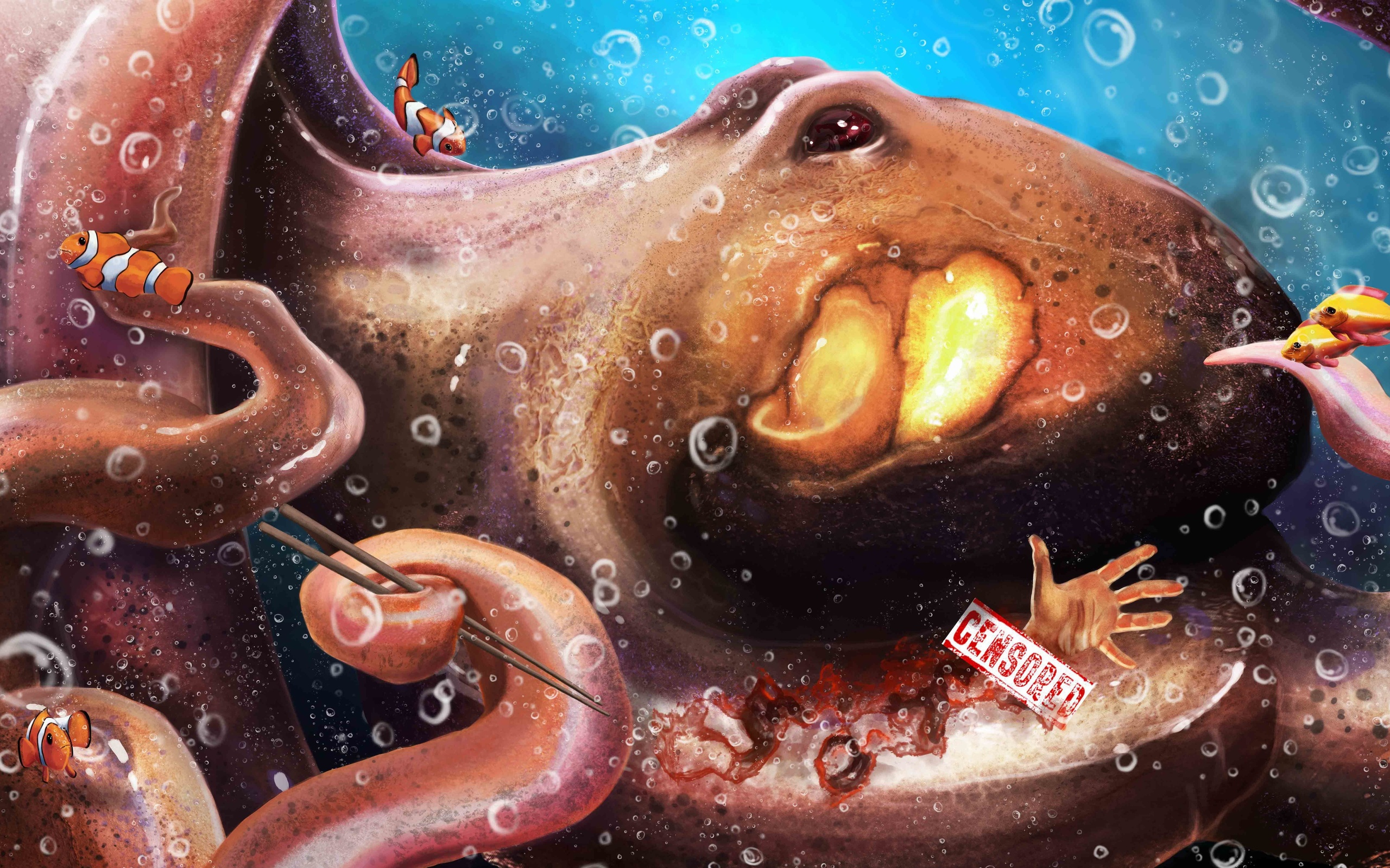2560x1600 Sticks octopus tentacles food art underwater wallpaper | | 156964