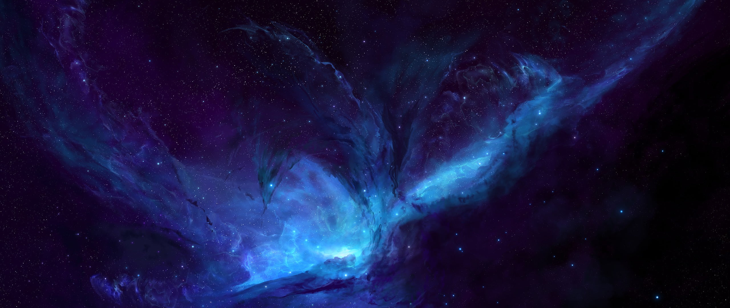 2560x1080 Blue and purple galaxy, ultra-wide, photography, space art HD wallpaper |