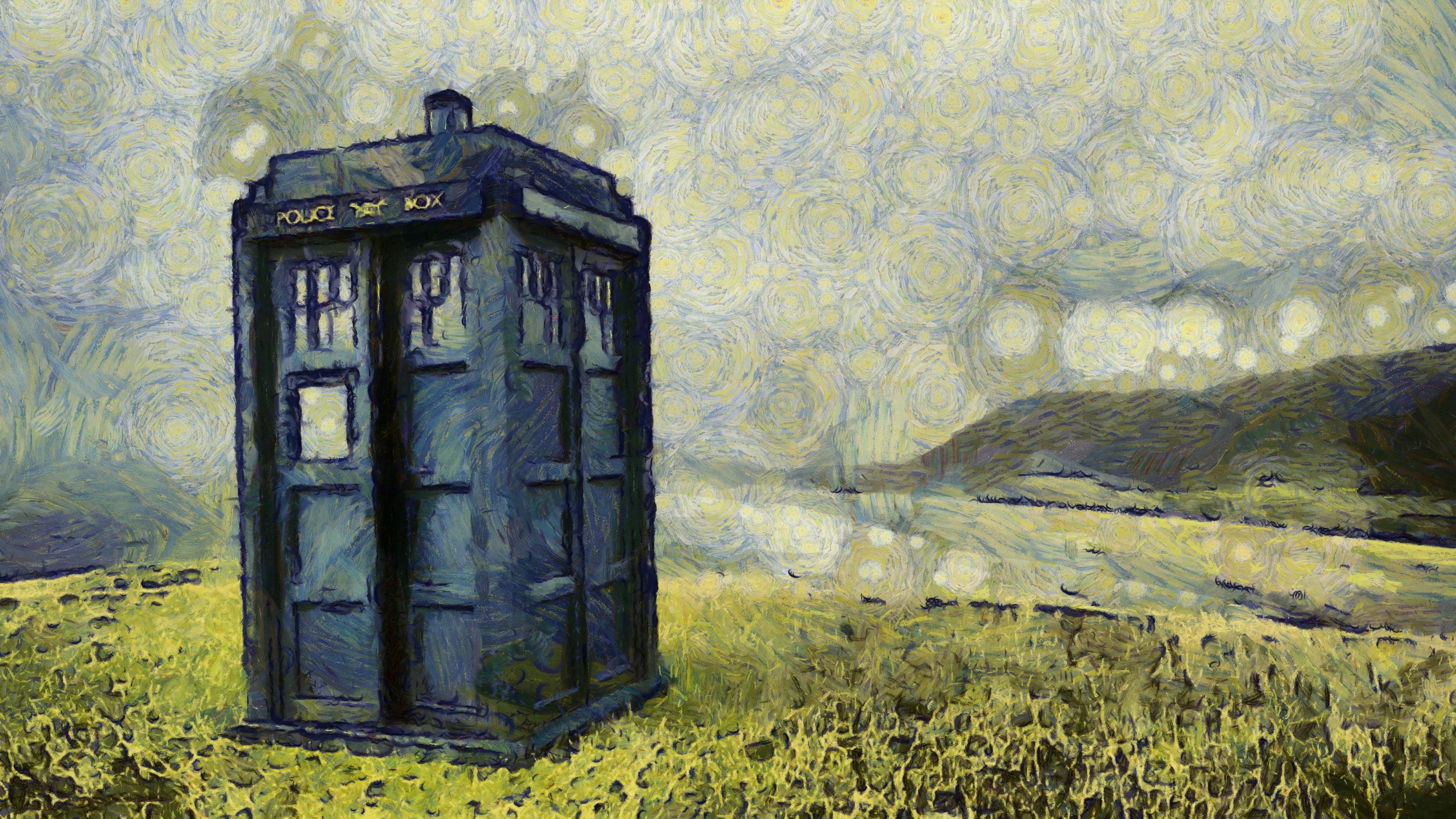 3360x1890 Starry Night painting, Doctor Who, Vincent van Gogh, TARDIS HD wallpaper |