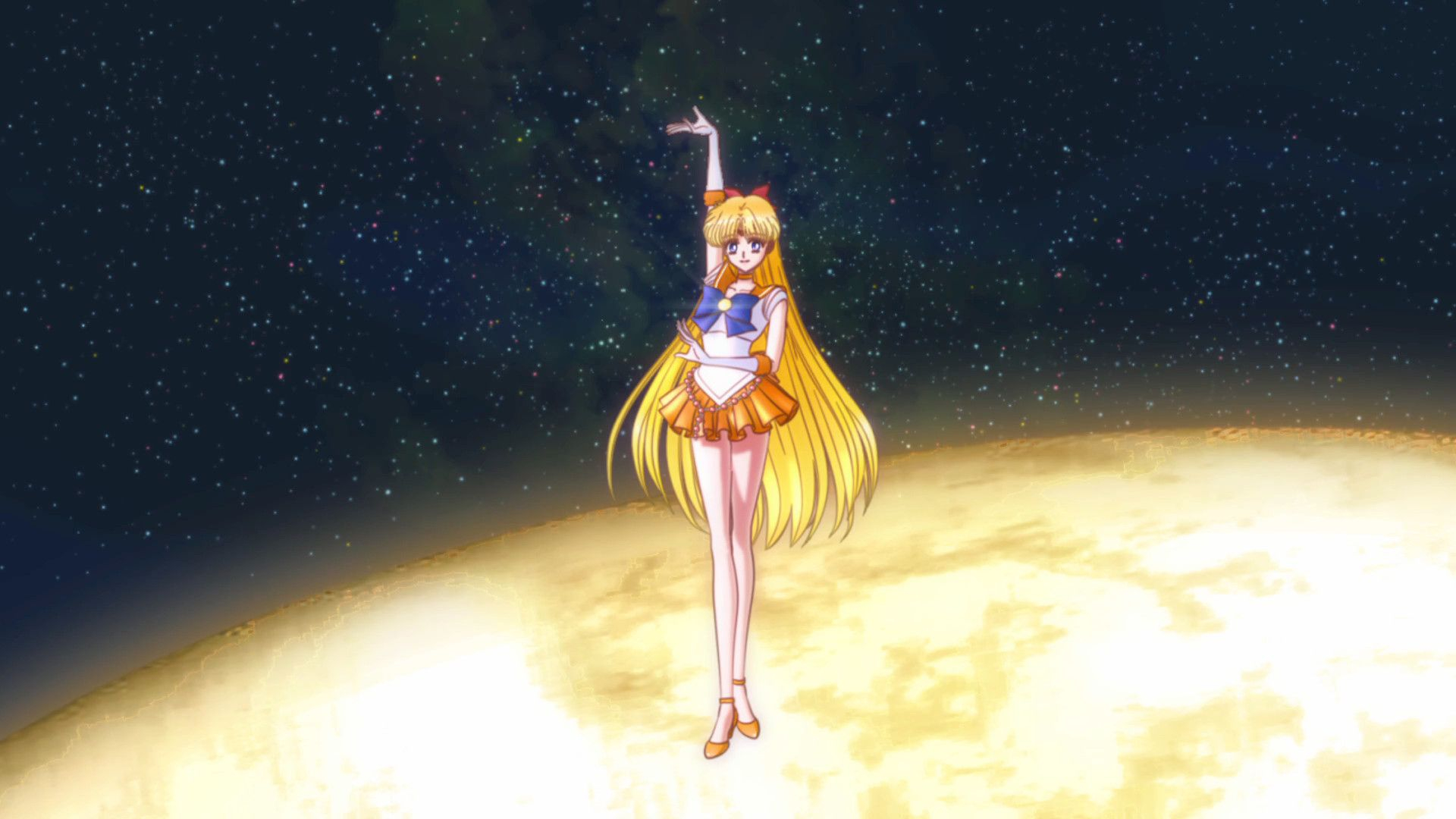 1920x1080 Venus main pose with planet background | Sailor moon crystal, Sailor moon screencaps, Sailor venus