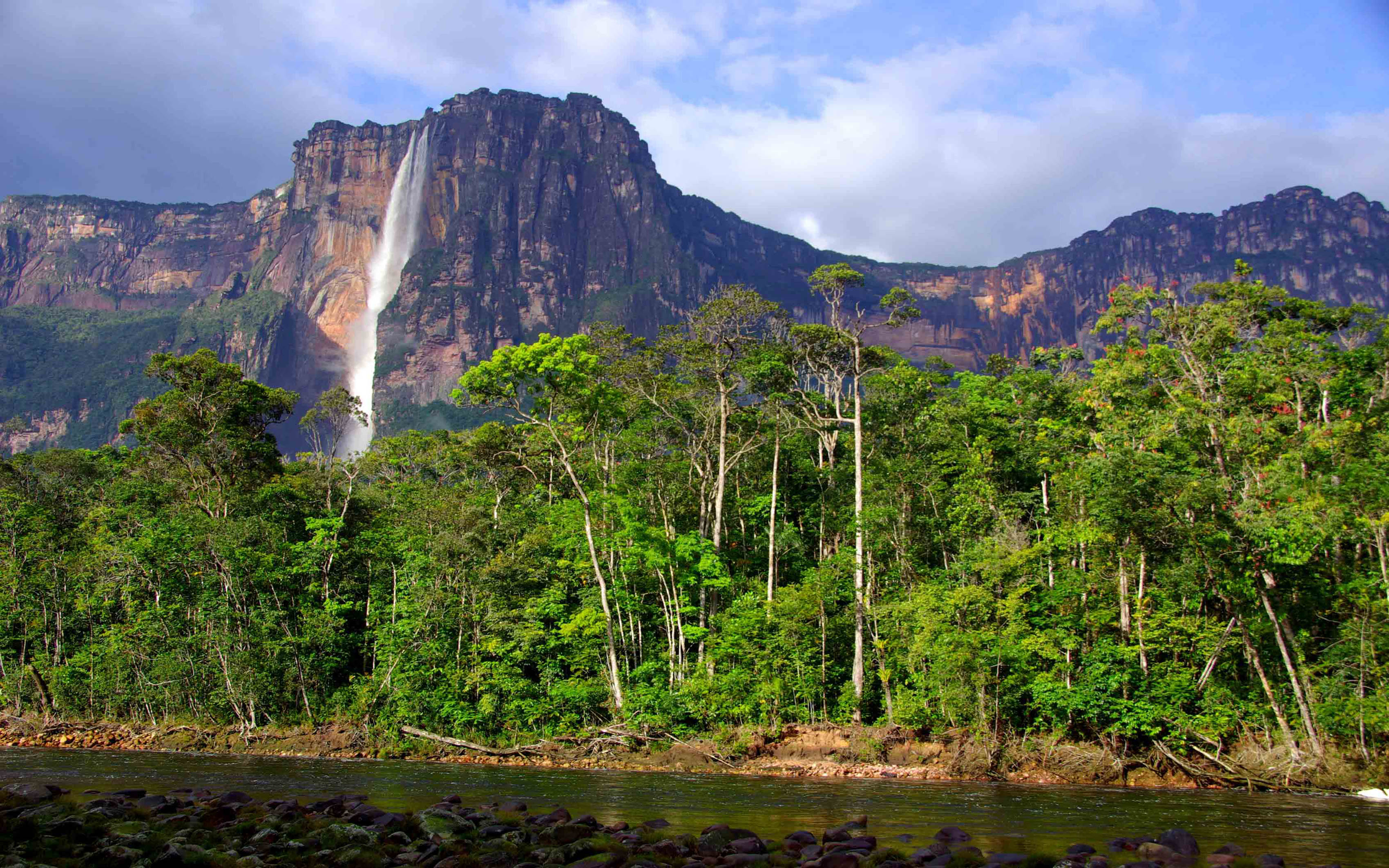 3400x2125 Angel Falls In Venezuela High Rocky Mountains, Tropical Forest With Tall Green Trees, River Desktop Wallpaper Hd For Mobile Phones And Laptops :