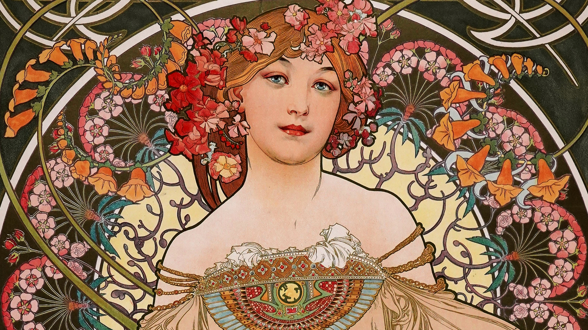 1920x1080 Wallpaper : Alphonse Mucha, illustration, Art Nouveau, traditional art, floral Francazo 1951893 HD Wallpapers