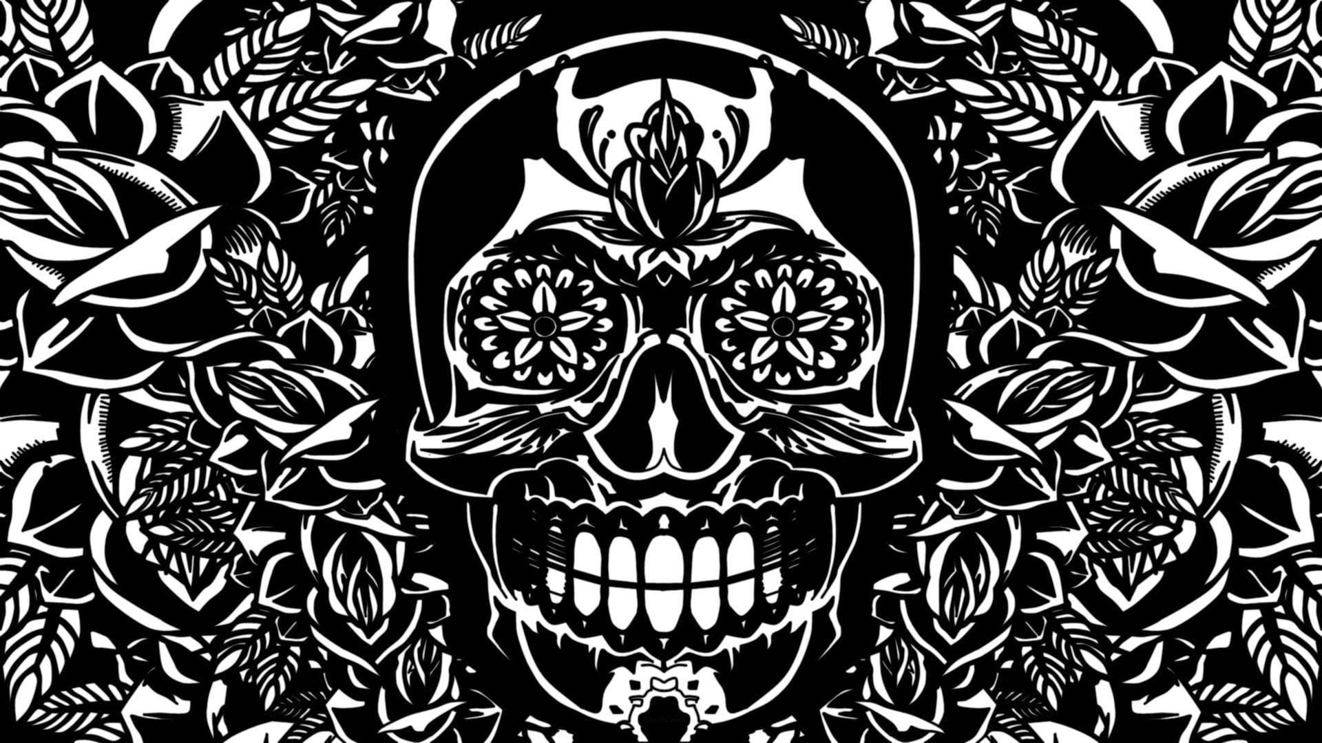 1920x1080 Download Monochrome Sugar Skull Design Wallpaper