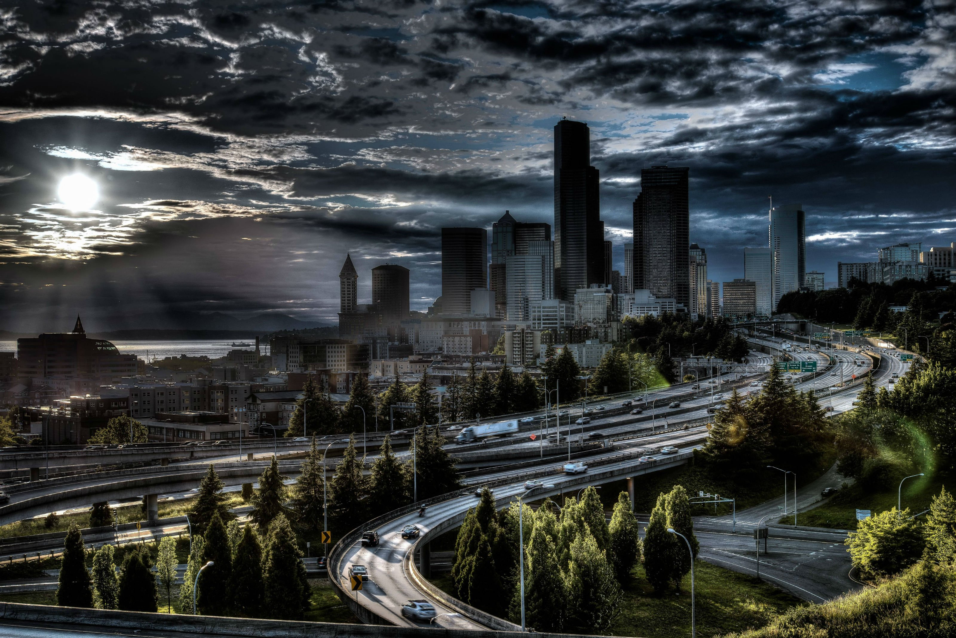 3200x2136 Jose Rizal Park Seattle city sunset hdr night clouds road skyscraper wallpaper | | 315132