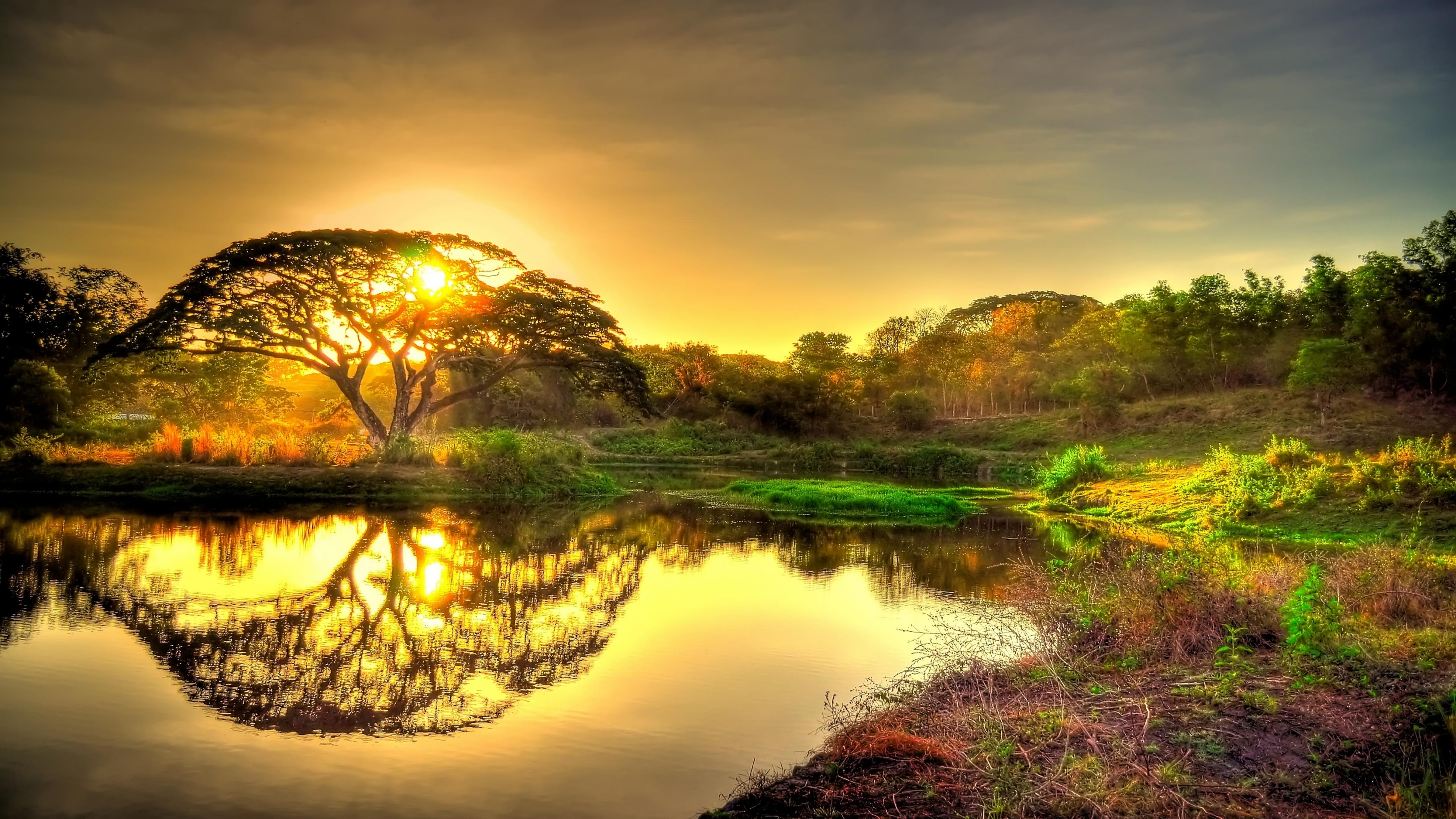 3840x2160 Sunset Pond Wallpapers