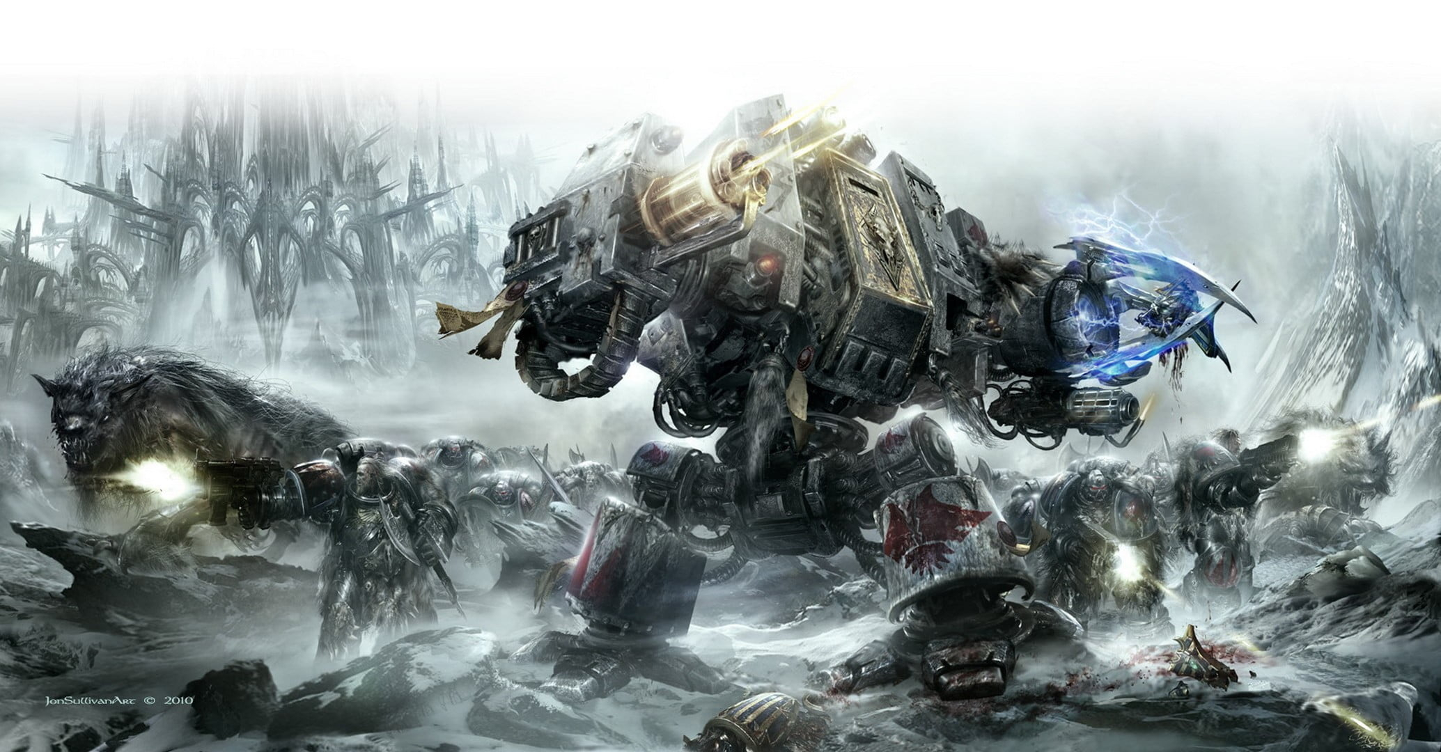 2069x1080 Warhammer 40,000, space marines, space wolves, Dreadnought HD wallpaper |