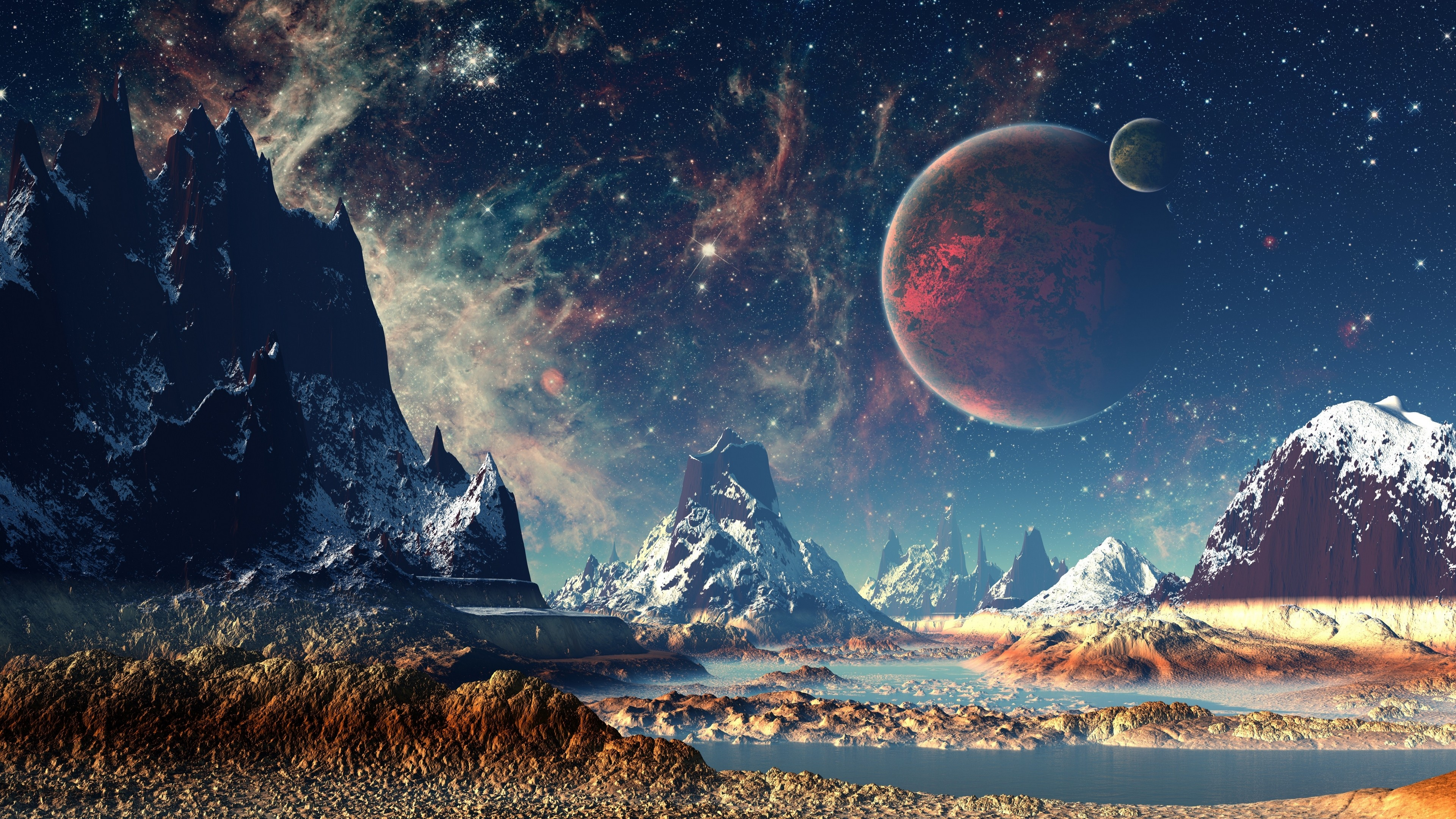 3840x2160 Mountains Stars Space Planets Digital Art Artwork 4k, HD Artist, 4k Wallpapers, Images, Backgrounds, Photos and Pictures