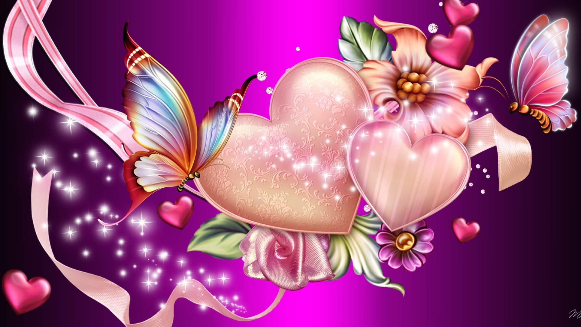 1920x1080 Hearts and Butterflies by MaDonna