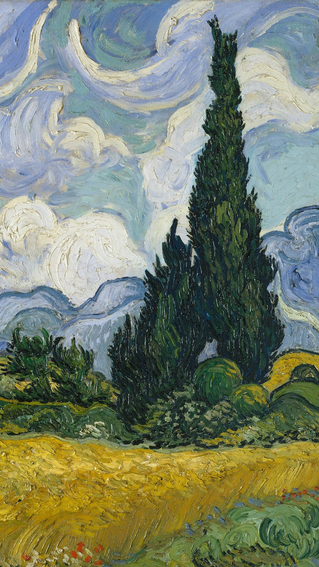 1080x1920 Wheat Field with Cypresses, 1889, painting by Vincent van Gogh | Windows 10 Spotlight Images