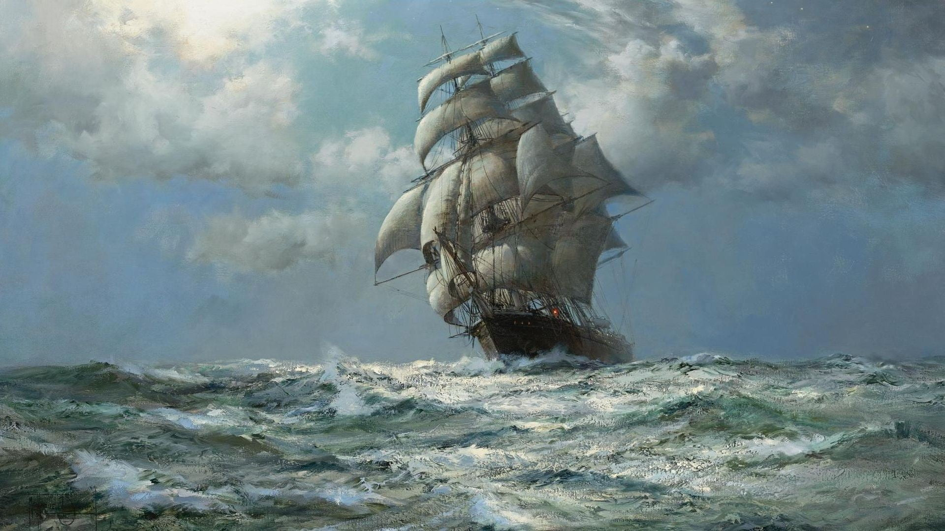1920x1080 Sailing ship wallpaper, sea, old ship, painting, artwork HD wallpaper |