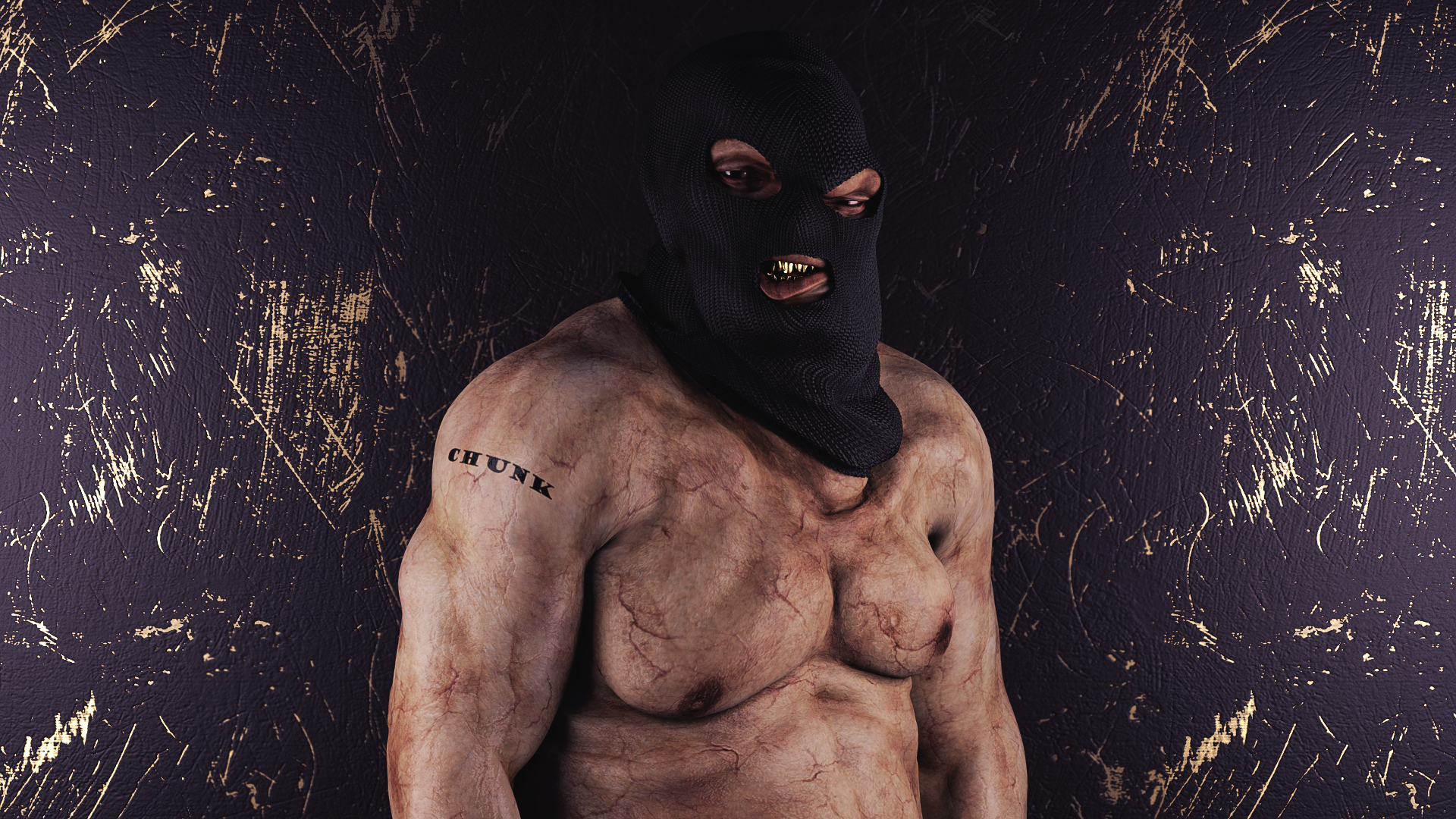 1920x1080 Men The Goonies Sloth Goonies Masked Gold Teeth Tattoo Ski Mask Muscles Biceps Texture Scratches Gol Wallpaper Resolution: ID:180552