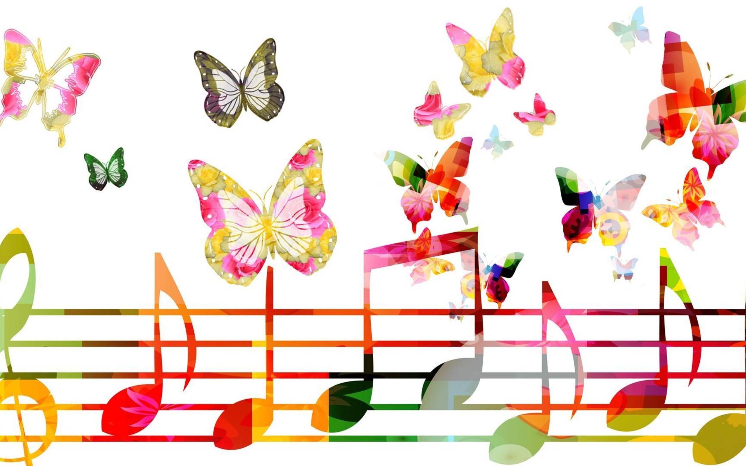 2560x1600 Music Notes and Butterflies