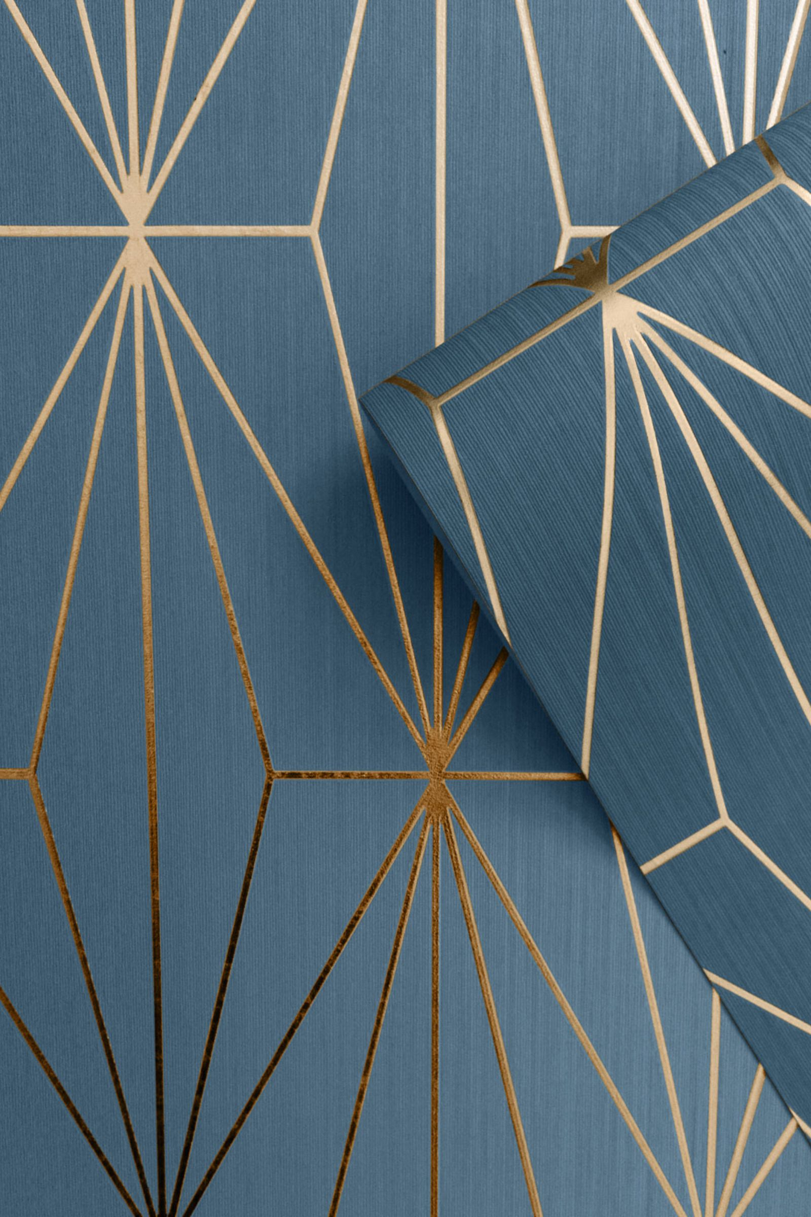 1600x2400 Kayla Metallic Geometric Wallpaper Blue / Bronze | Geometric wallpaper, Feature wall wallpaper, Art deco wallpaper