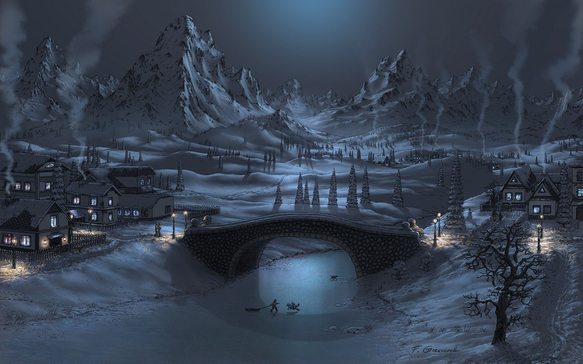 1920x1200 Winter landscape, Winter wallpaper hd, Snow night
