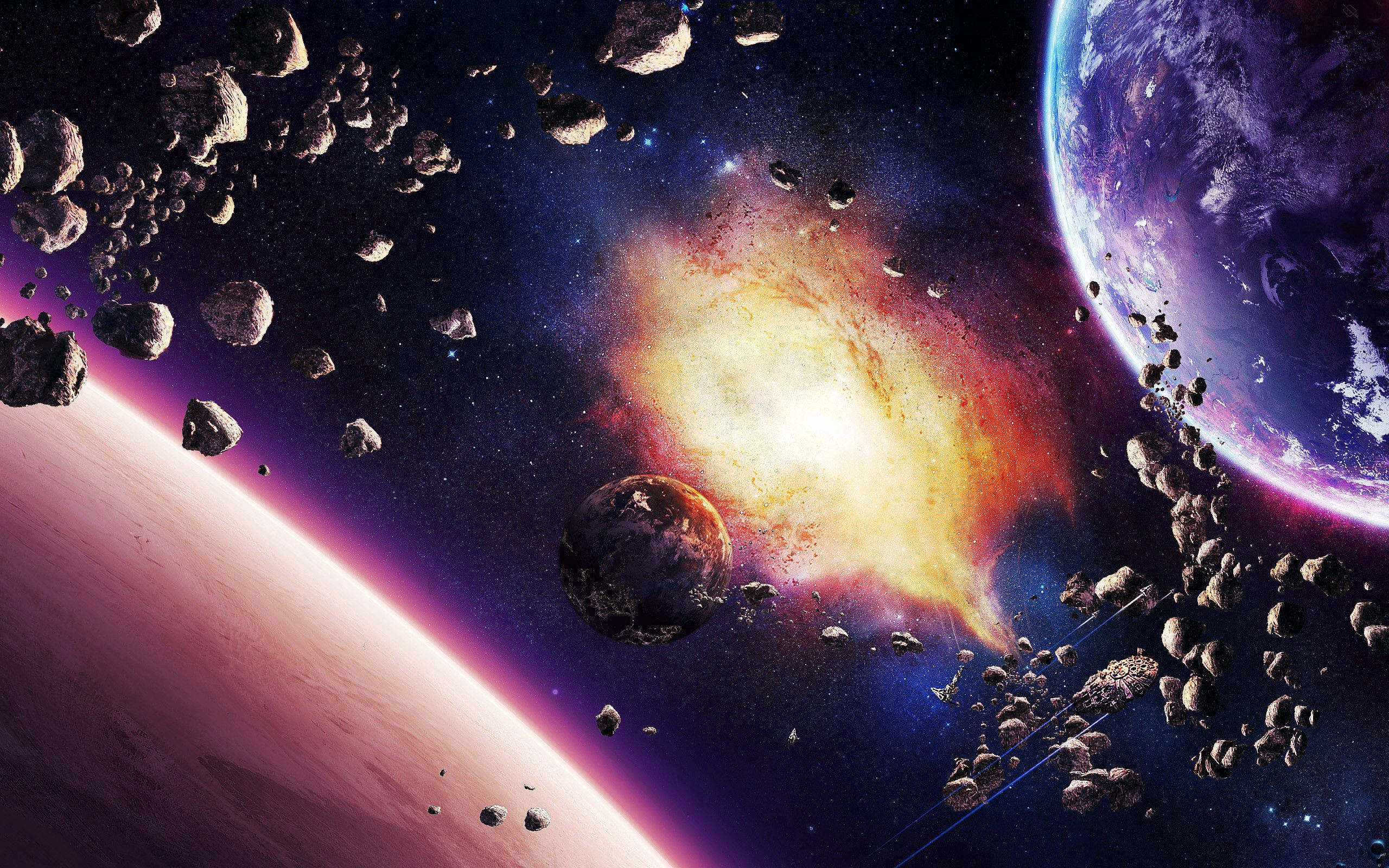 2560x1600 Download Abstract Space Explosion Around Planets Wallpaper