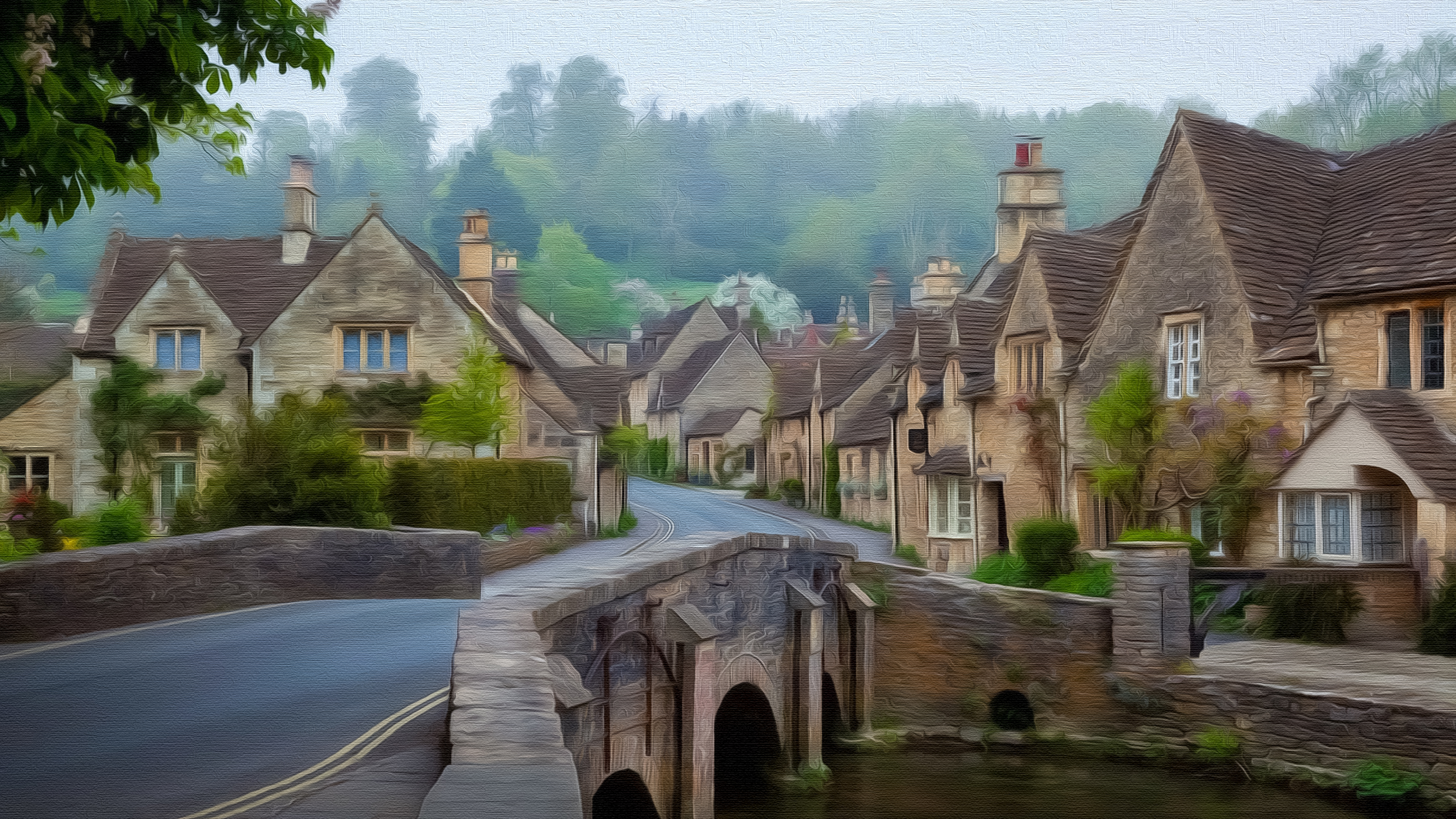 3840x2160 Cotswold Village, UK Fine Oil on Canvas by Manufan63